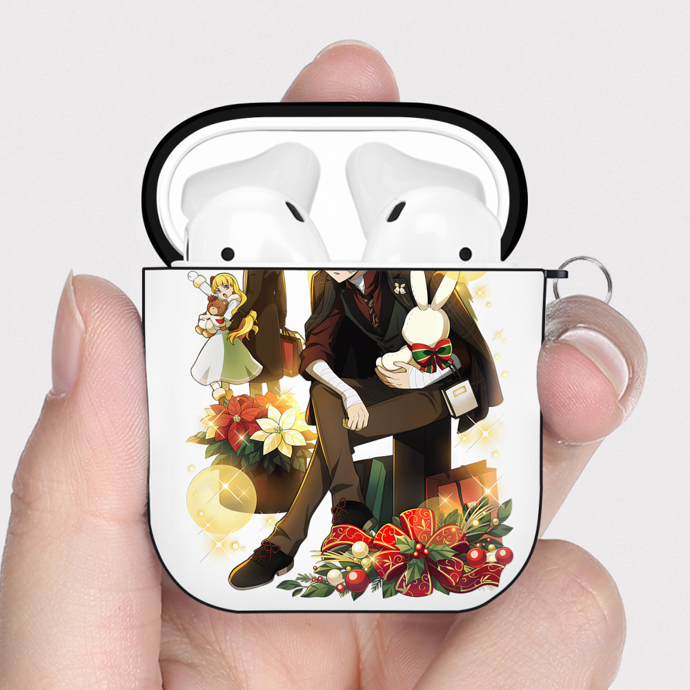 （画像用） 文豪ストレイドッグス Bungo Stray Dogs AirPods 第2世代保護ケース ハードシェル ブラック 耐衝撃・防指紋・カラビナ付き
