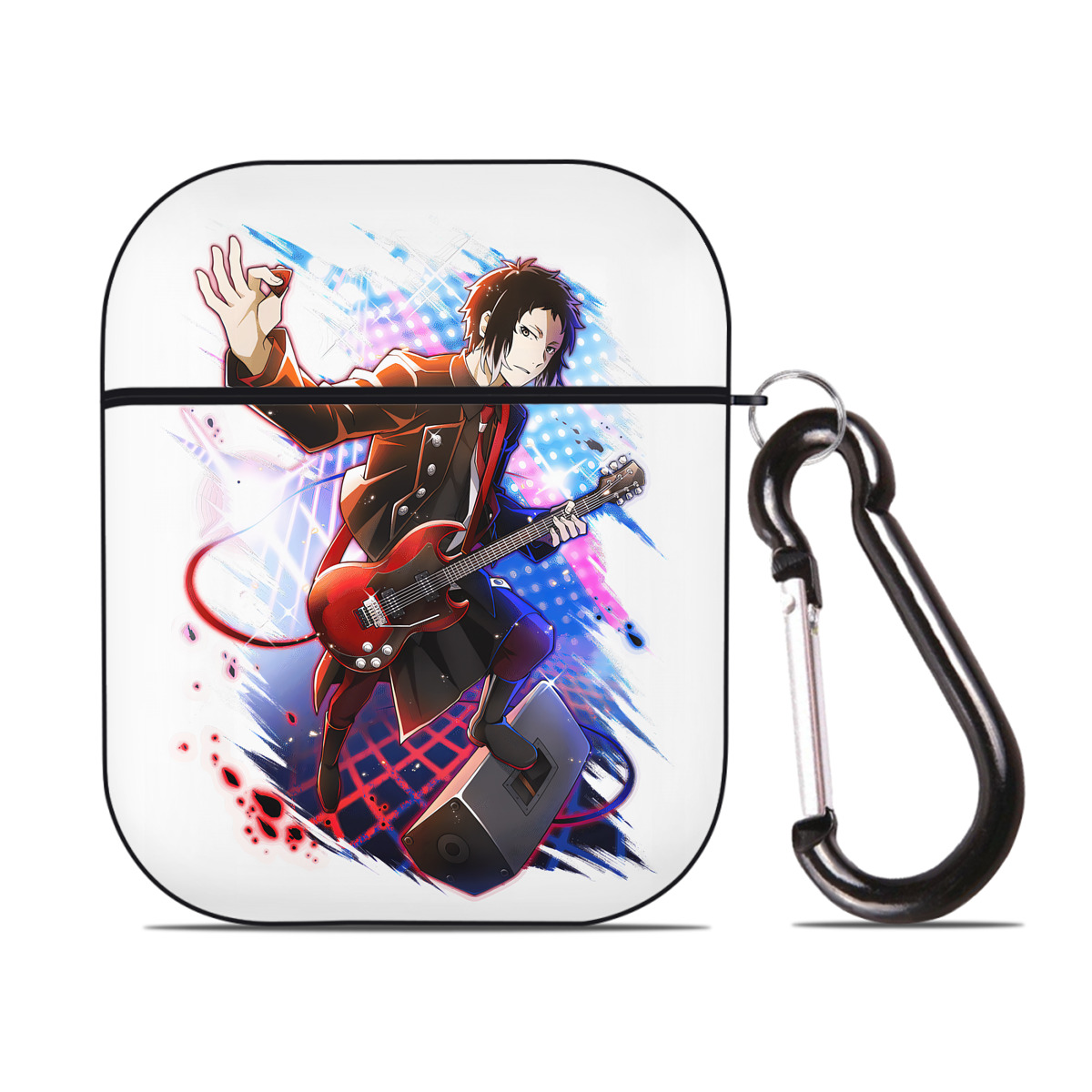 （画像用） 文豪ストレイドッグス Bungo Stray Dogs AirPods 第2世代保護ケース ハードシェル ブラック 耐衝撃・防指紋・カラビナ付き