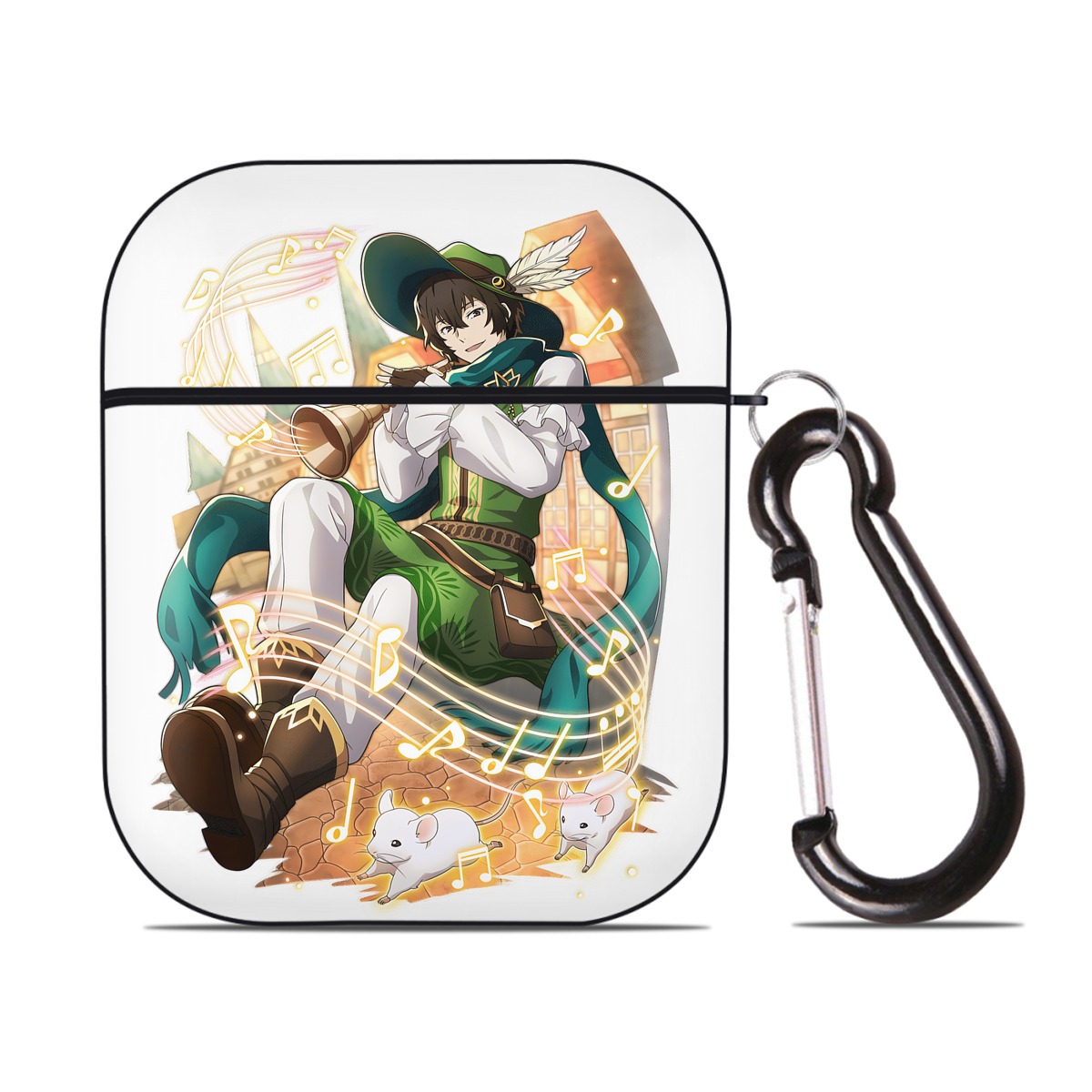 （画像用） 文豪ストレイドッグス Bungo Stray Dogs AirPods 第2世代保護ケース ハードシェル ブラック 耐衝撃・防指紋・カラビナ付き