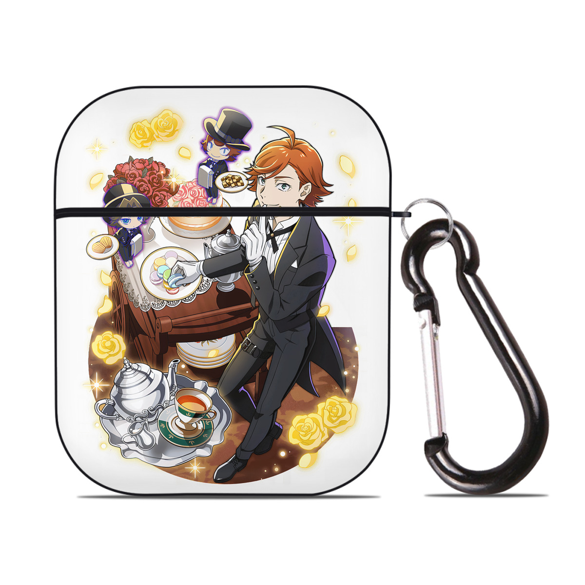 （画像用） 文豪ストレイドッグス Bungo Stray Dogs AirPods 第2世代保護ケース ハードシェル ブラック 耐衝撃・防指紋・カラビナ付き