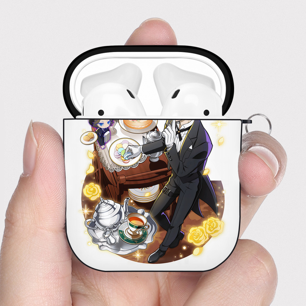 （画像用） 文豪ストレイドッグス Bungo Stray Dogs AirPods 第2世代保護ケース ハードシェル ブラック 耐衝撃・防指紋・カラビナ付き