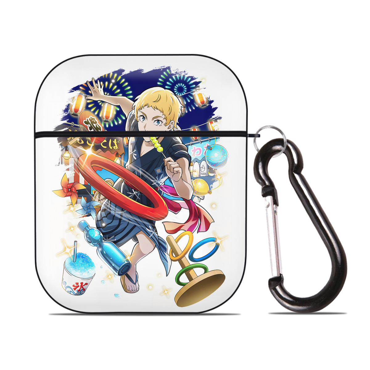 （画像用） 文豪ストレイドッグス Bungo Stray Dogs AirPods 第2世代保護ケース ハードシェル ブラック 耐衝撃・防指紋・カラビナ付き