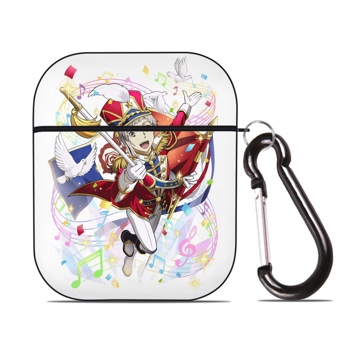 （画像用） 文豪ストレイドッグス Bungo Stray Dogs AirPods 第2世代保護ケース ハードシェル ブラック 耐衝撃・防指紋・カラビナ付き