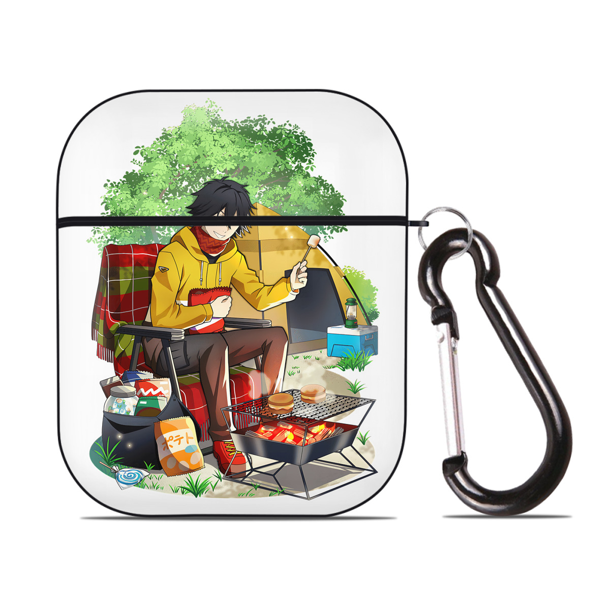 （画像用） 文豪ストレイドッグス Bungo Stray Dogs AirPods 第2世代保護ケース ハードシェル ブラック 耐衝撃・防指紋・カラビナ付き