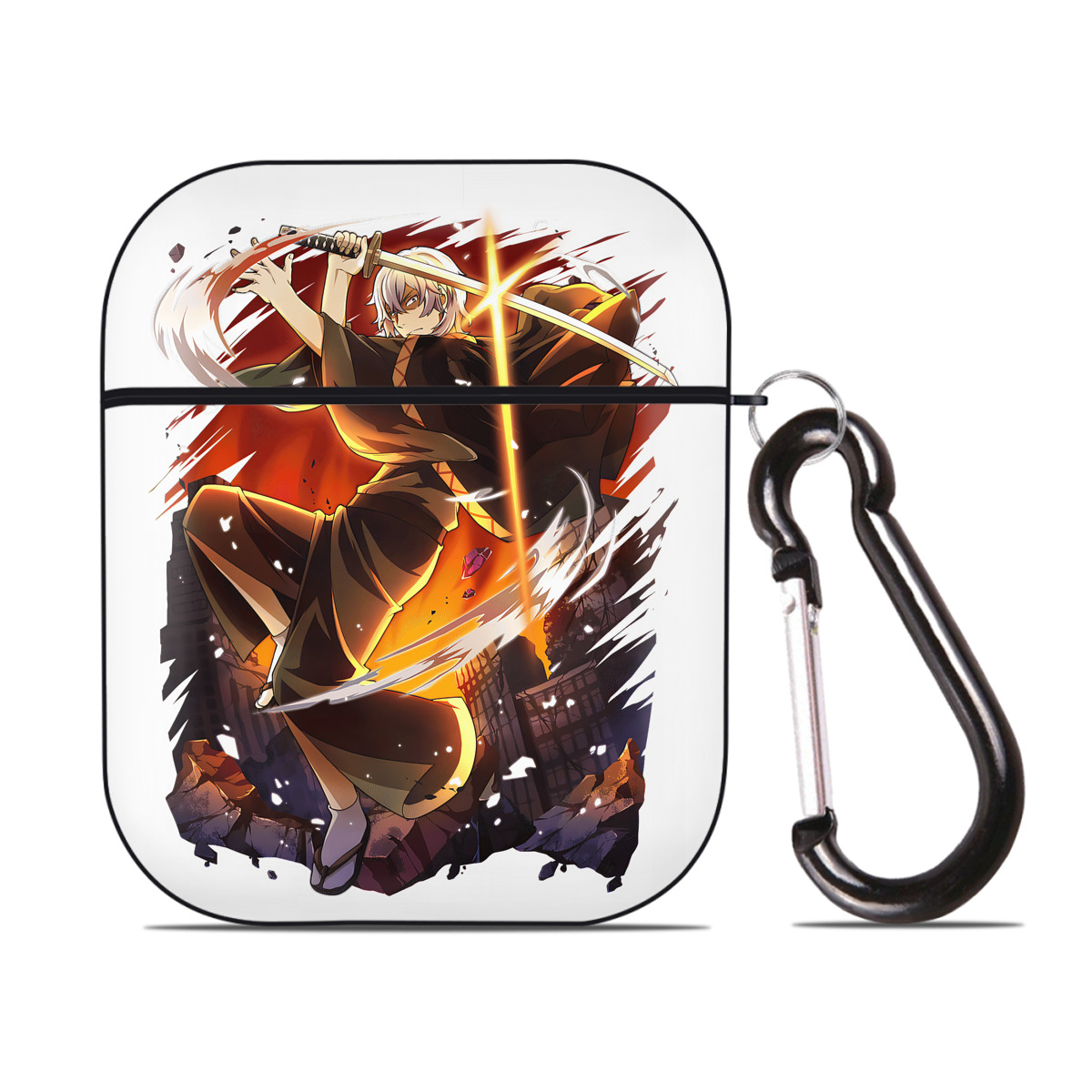 （画像用） 文豪ストレイドッグス Bungo Stray Dogs AirPods 第2世代保護ケース ハードシェル ブラック 耐衝撃・防指紋・カラビナ付き