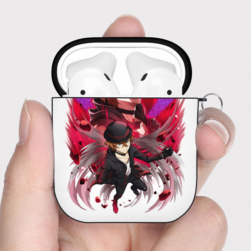 （画像用） 文豪ストレイドッグス Bungo Stray Dogs AirPods 第2世代保護ケース ハードシェル ブラック 耐衝撃・防指紋・カラビナ付き
