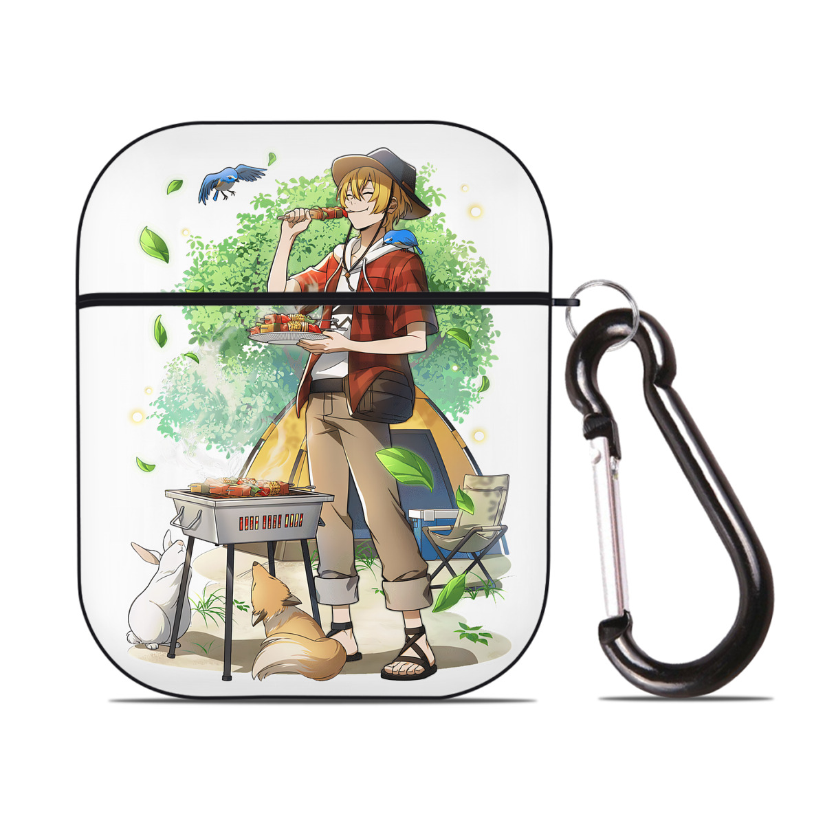 （画像用） 文豪ストレイドッグス Bungo Stray Dogs AirPods 第2世代保護ケース ハードシェル ブラック 耐衝撃・防指紋・カラビナ付き