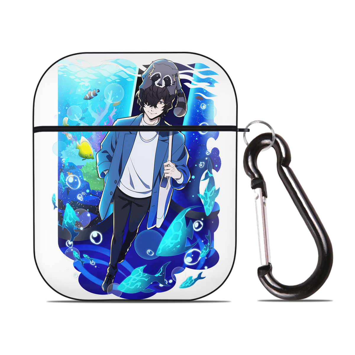 （画像用） 文豪ストレイドッグス Bungo Stray Dogs AirPods 第2世代保護ケース ハードシェル ブラック 耐衝撃・防指紋・カラビナ付き