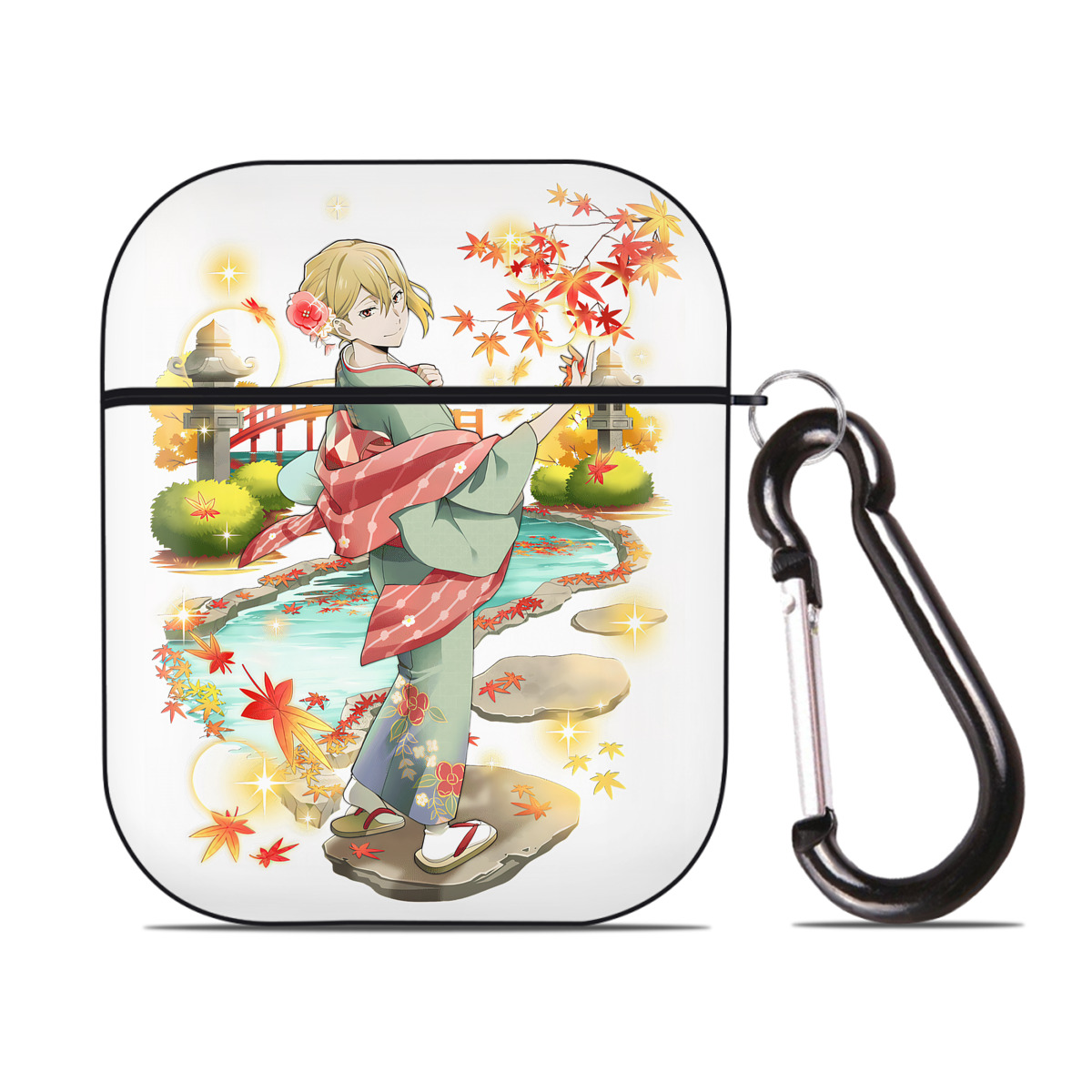 （画像用） 文豪ストレイドッグス Bungo Stray Dogs AirPods 第2世代保護ケース ハードシェル ブラック 耐衝撃・防指紋・カラビナ付き
