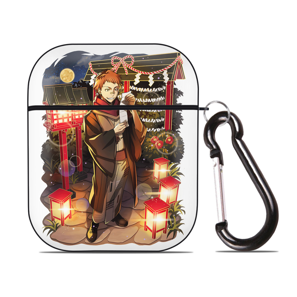 （画像用） 文豪ストレイドッグス Bungo Stray Dogs AirPods 第2世代保護ケース ハードシェル ブラック 耐衝撃・防指紋・カラビナ付き