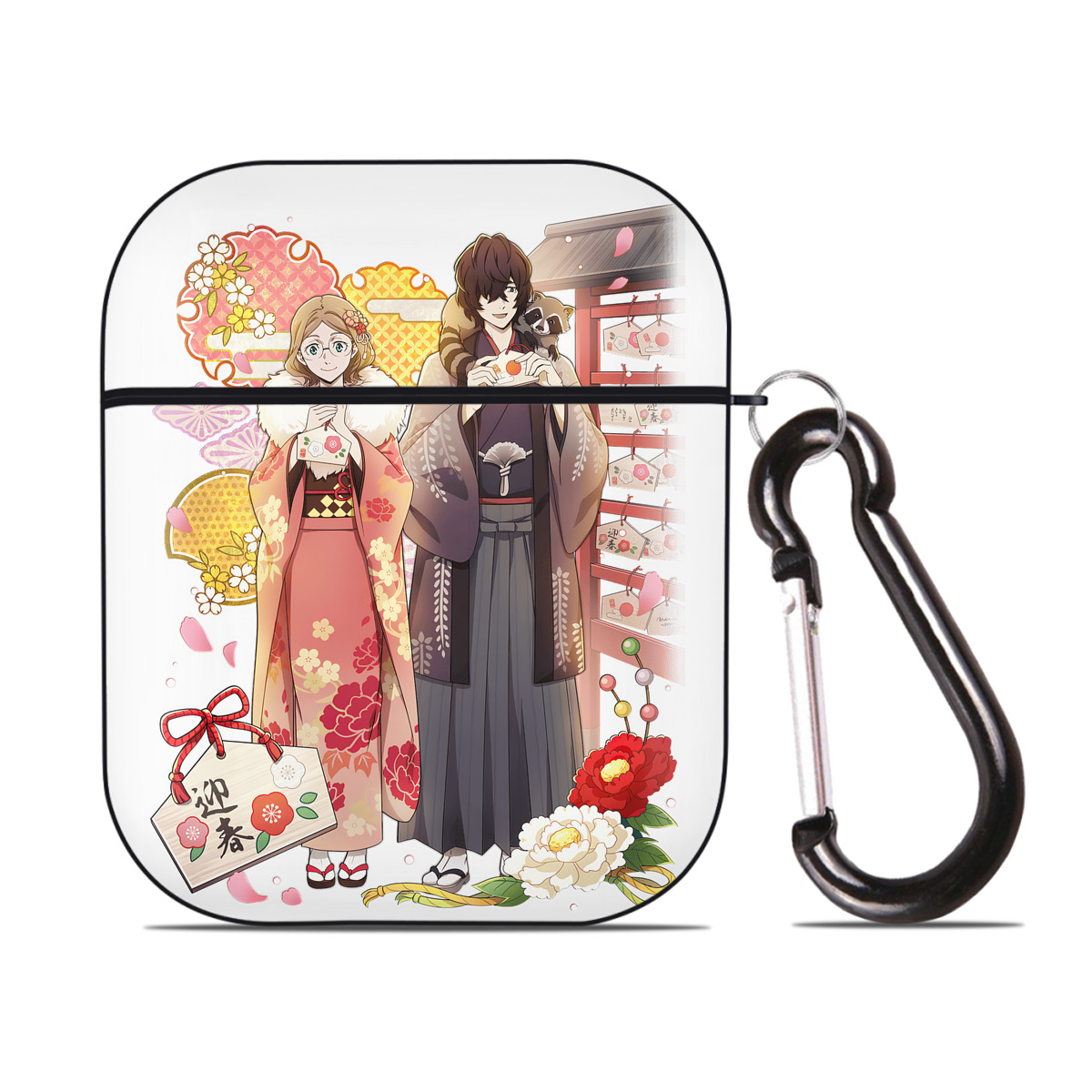 （画像用） 文豪ストレイドッグス Bungo Stray Dogs AirPods 第2世代保護ケース ハードシェル ブラック 耐衝撃・防指紋・カラビナ付き