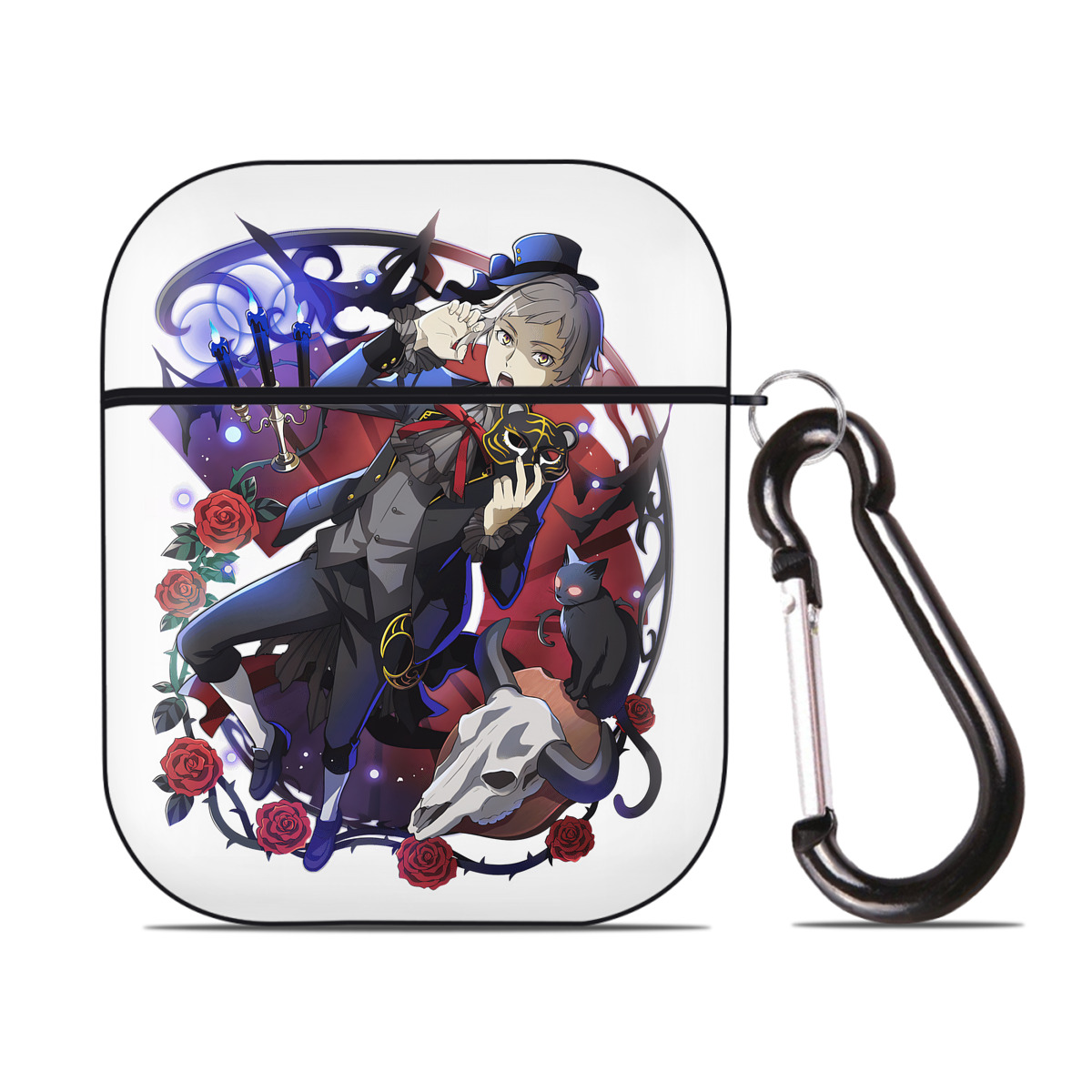 （画像用） 文豪ストレイドッグス Bungo Stray Dogs AirPods 第2世代保護ケース ハードシェル ブラック 耐衝撃・防指紋・カラビナ付き