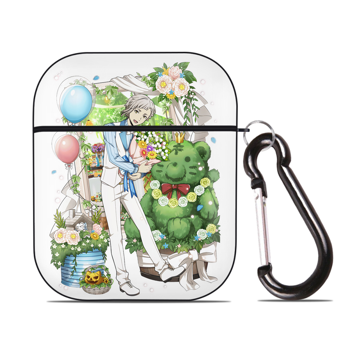 （画像用） 文豪ストレイドッグス Bungo Stray Dogs AirPods 第2世代保護ケース ハードシェル ブラック 耐衝撃・防指紋・カラビナ付き