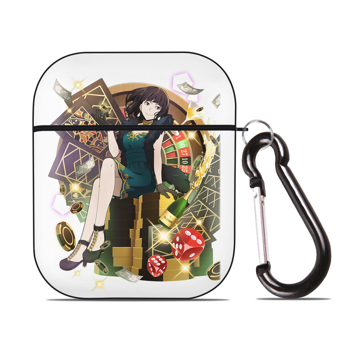 （画像用） 文豪ストレイドッグス Bungo Stray Dogs AirPods 第2世代保護ケース ハードシェル ブラック 耐衝撃・防指紋・カラビナ付き