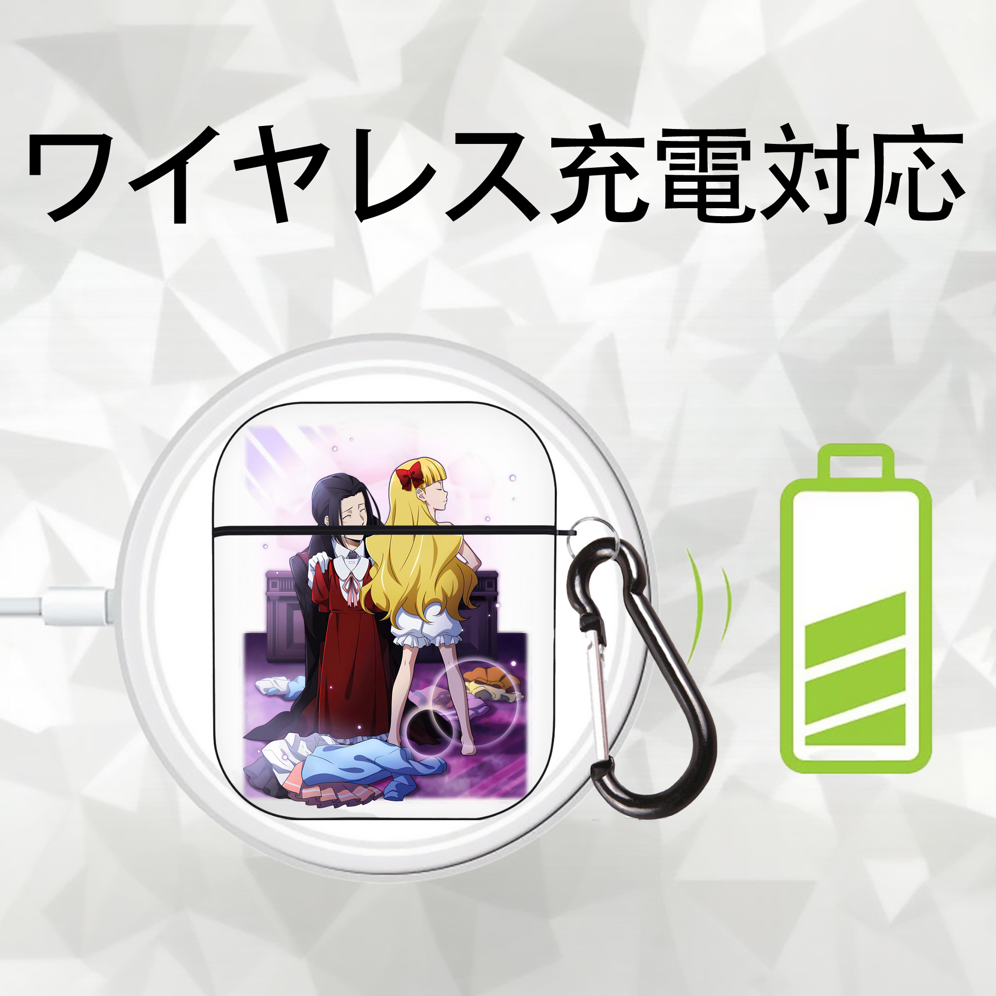 文豪ストレイドッグス Bungo Stray Dogs AirPods 第2世代保護ケース ハードシェル ブラック 耐衝撃・防指紋・カラビナ付き