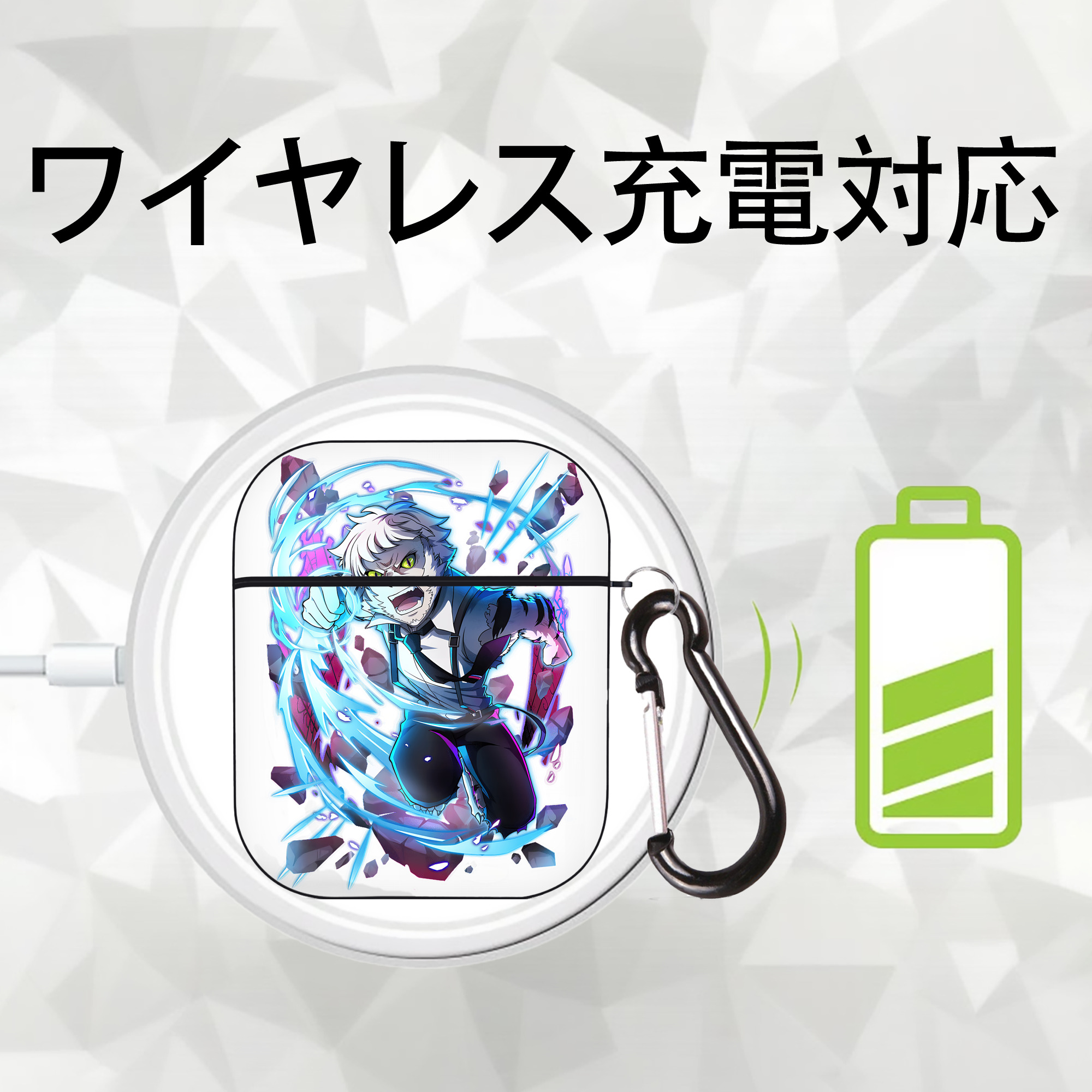 文豪ストレイドッグス Bungo Stray Dogs AirPods 第2世代保護ケース ハードシェル ブラック 耐衝撃・防指紋・カラビナ付き