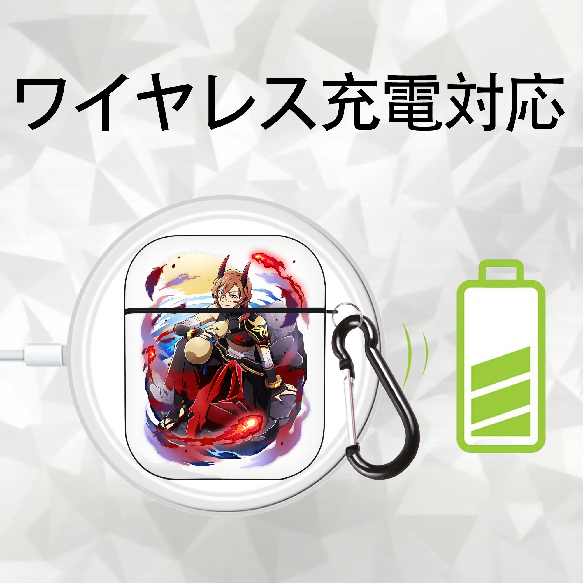 文豪ストレイドッグス Bungo Stray Dogs AirPods 第2世代保護ケース ハードシェル ブラック 耐衝撃・防指紋・カラビナ付き