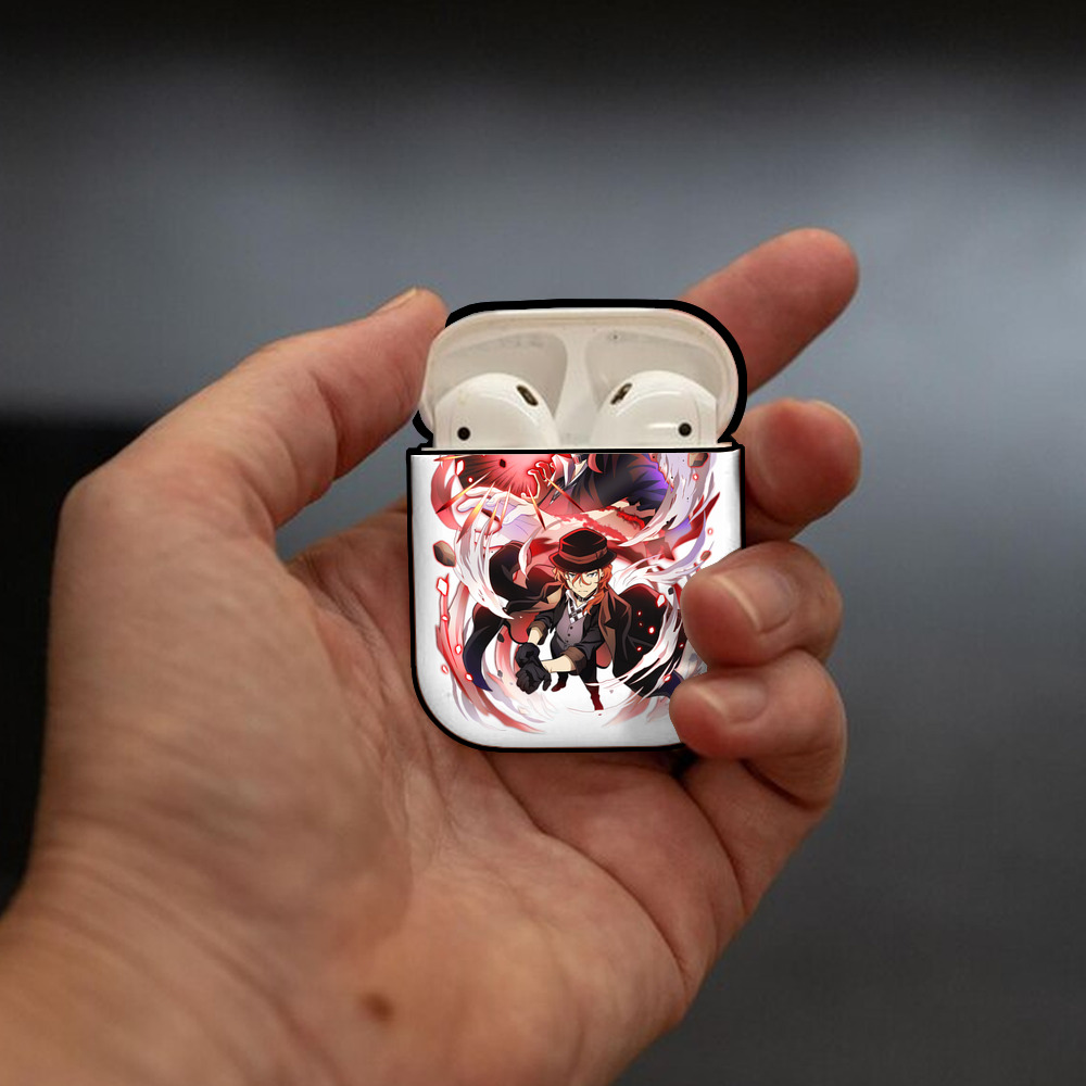 文豪ストレイドッグス Bungo Stray Dogs AirPods 第2世代保護ケース ハードシェル ブラック 耐衝撃・防指紋・カラビナ付き