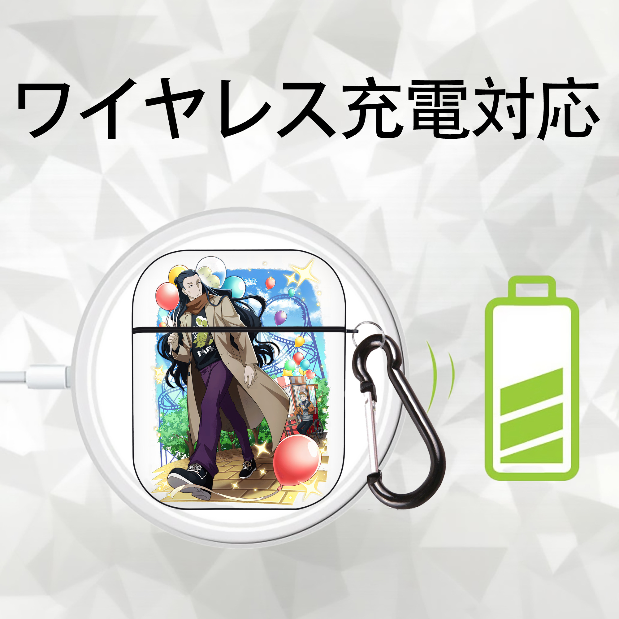 文豪ストレイドッグス Bungo Stray Dogs AirPods 第2世代保護ケース ハードシェル ブラック 耐衝撃・防指紋・カラビナ付き