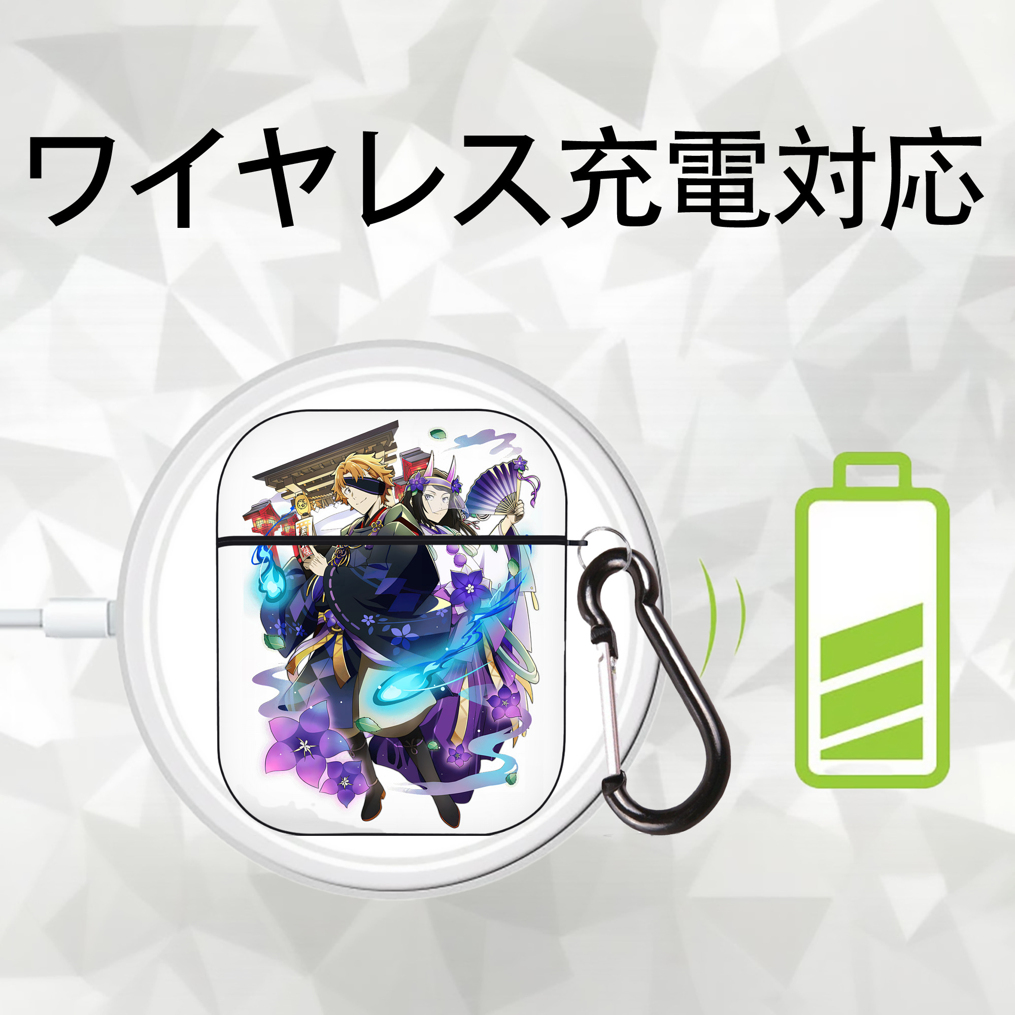 文豪ストレイドッグス Bungo Stray Dogs AirPods 第2世代保護ケース ハードシェル ブラック 耐衝撃・防指紋・カラビナ付き