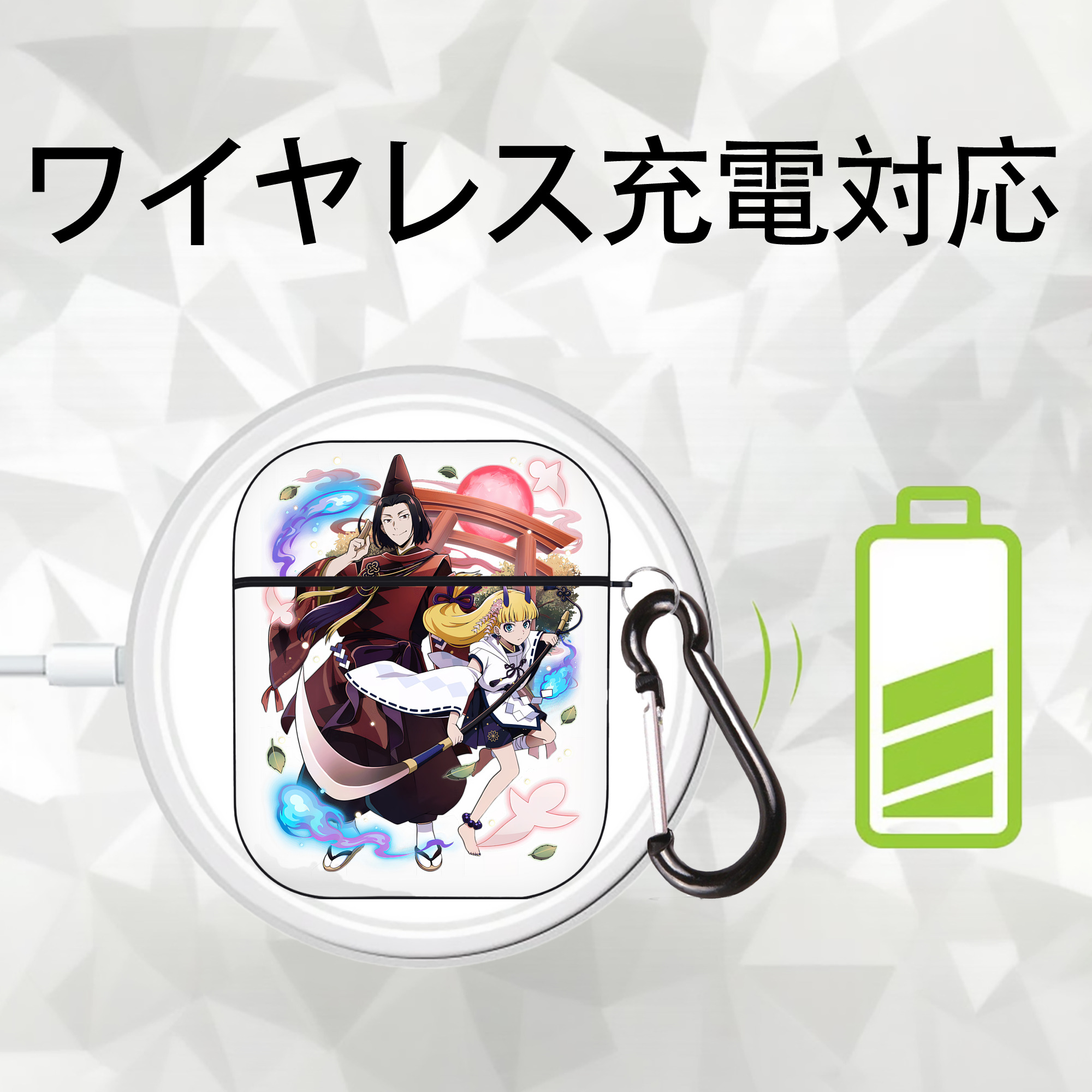 文豪ストレイドッグス Bungo Stray Dogs AirPods 第2世代保護ケース ハードシェル ブラック 耐衝撃・防指紋・カラビナ付き