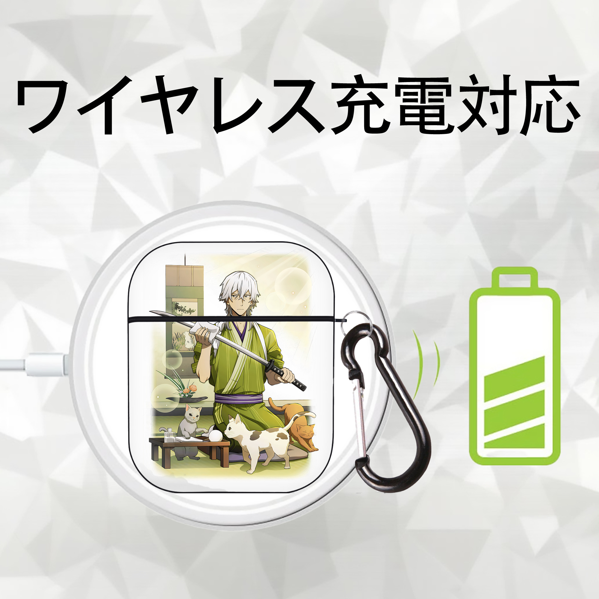 文豪ストレイドッグス Bungo Stray Dogs AirPods 第2世代保護ケース ハードシェル ブラック 耐衝撃・防指紋・カラビナ付き