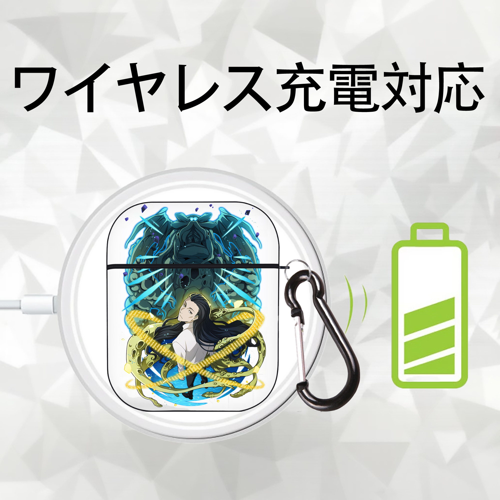 文豪ストレイドッグス Bungo Stray Dogs AirPods 第2世代保護ケース ハードシェル ブラック 耐衝撃・防指紋・カラビナ付き