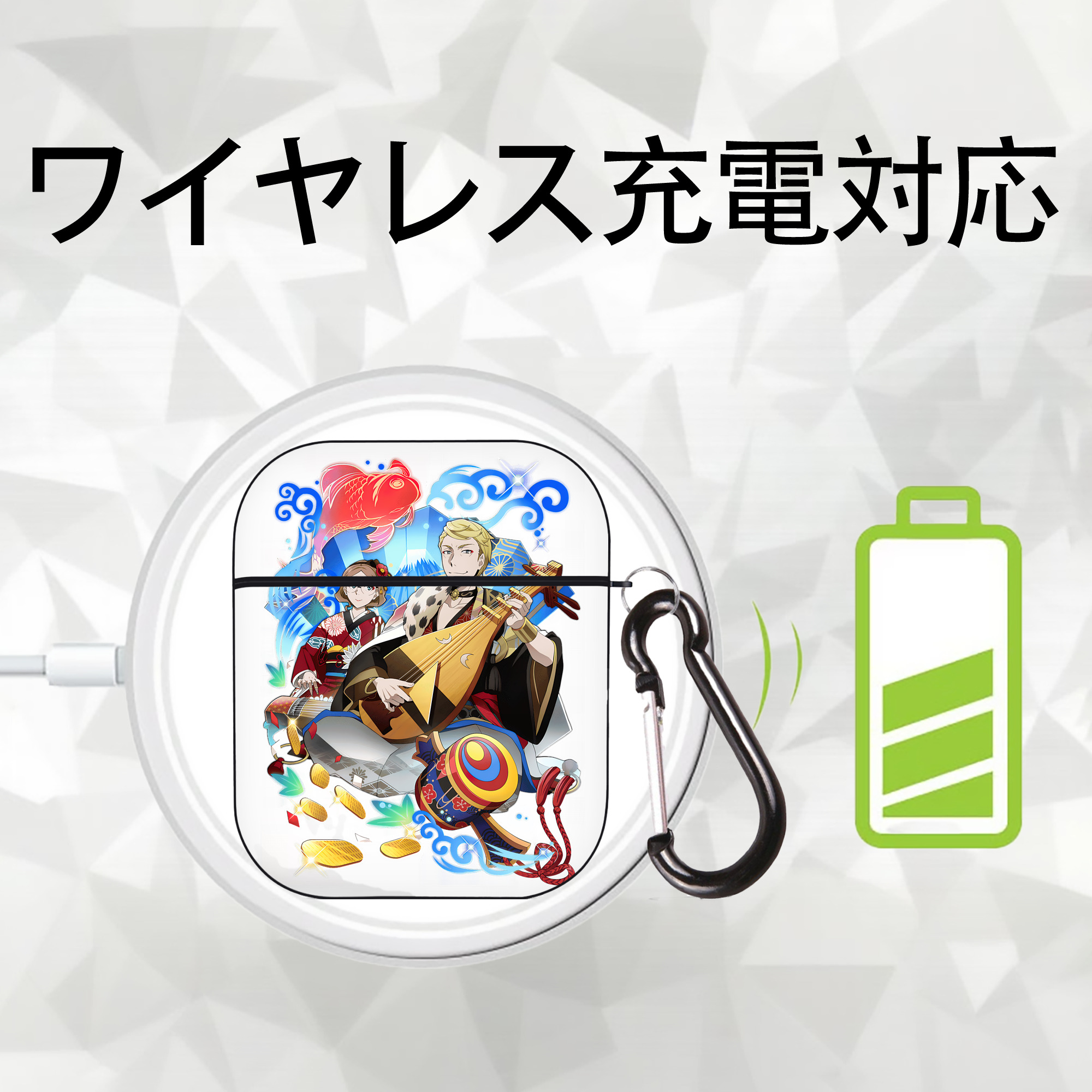 文豪ストレイドッグス Bungo Stray Dogs AirPods 第2世代保護ケース ハードシェル ブラック 耐衝撃・防指紋・カラビナ付き