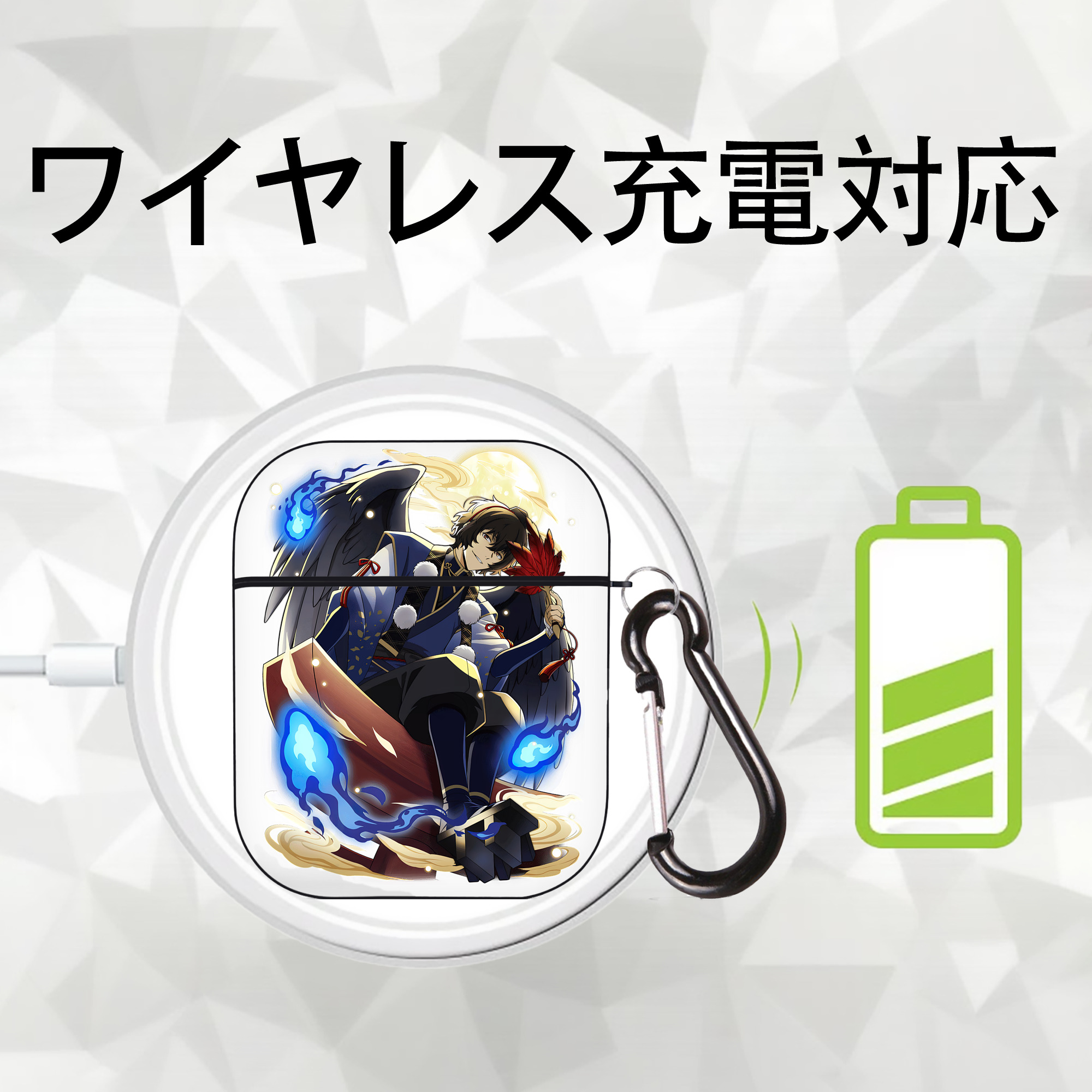 文豪ストレイドッグス Bungo Stray Dogs AirPods 第2世代保護ケース ハードシェル ブラック 耐衝撃・防指紋・カラビナ付き