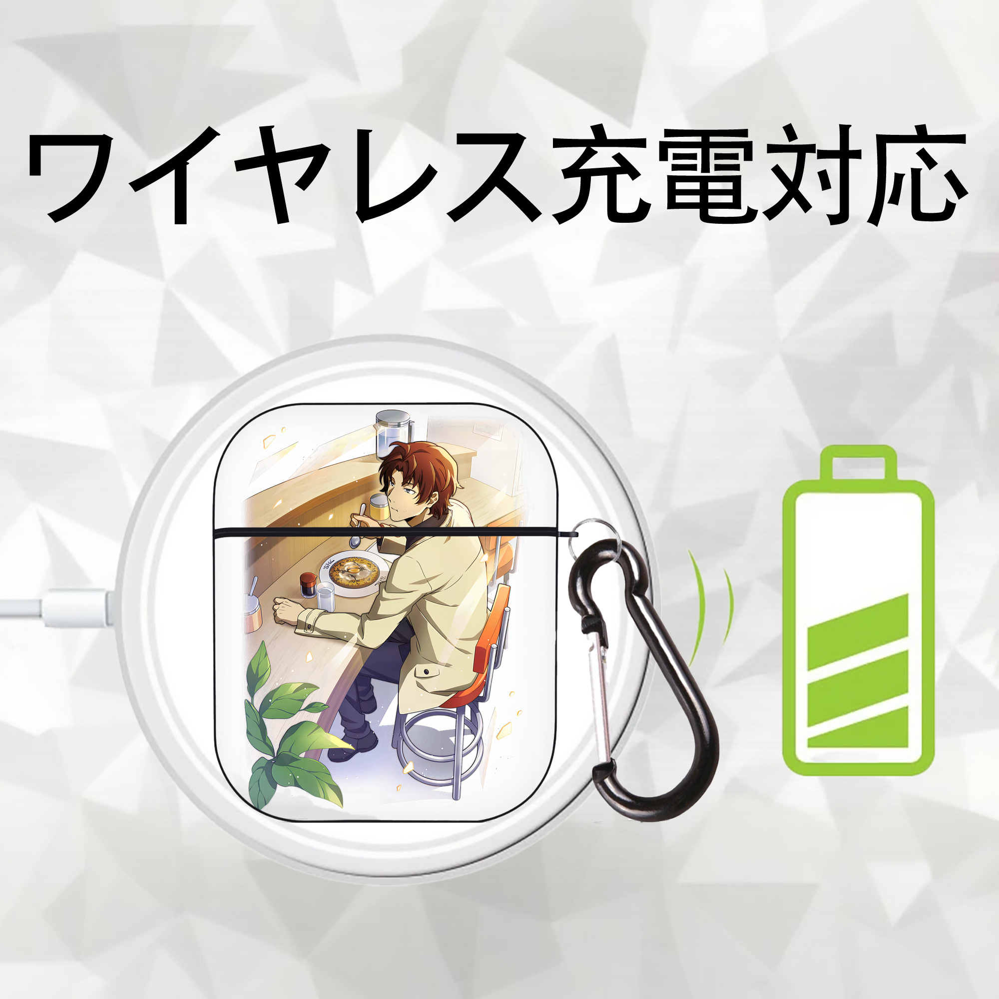 文豪ストレイドッグス Bungo Stray Dogs AirPods 第2世代保護ケース ハードシェル ブラック 耐衝撃・防指紋・カラビナ付き