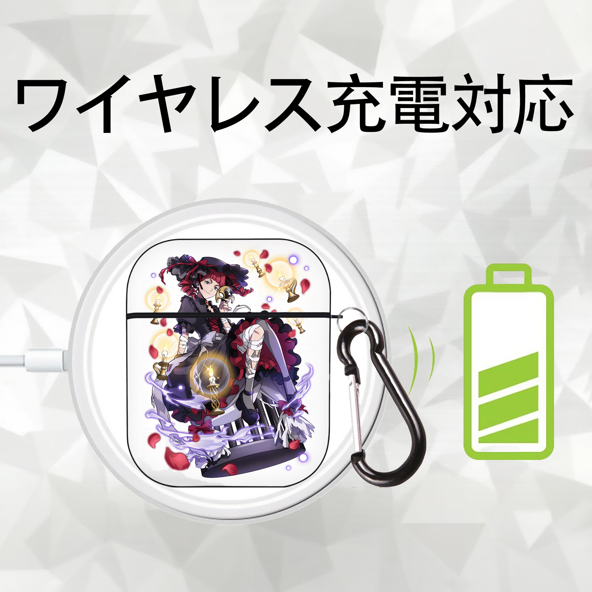 文豪ストレイドッグス Bungo Stray Dogs AirPods 第2世代保護ケース ハードシェル ブラック 耐衝撃・防指紋・カラビナ付き