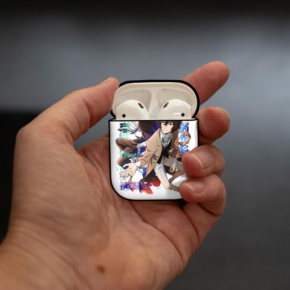 文豪ストレイドッグス Bungo Stray Dogs AirPods 第2世代保護ケース ハードシェル ブラック 耐衝撃・防指紋・カラビナ付き