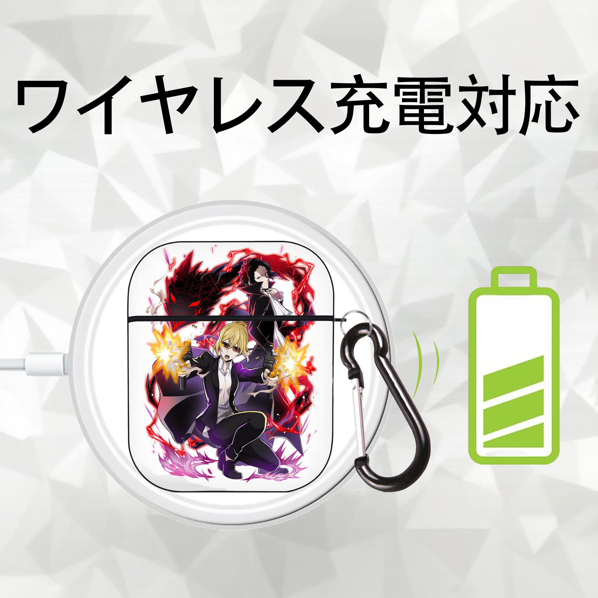 文豪ストレイドッグス Bungo Stray Dogs AirPods 第2世代保護ケース ハードシェル ブラック 耐衝撃・防指紋・カラビナ付き
