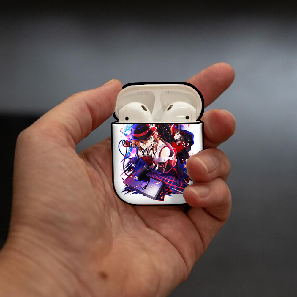 文豪ストレイドッグス Bungo Stray Dogs AirPods 第2世代保護ケース ハードシェル ブラック 耐衝撃・防指紋・カラビナ付き