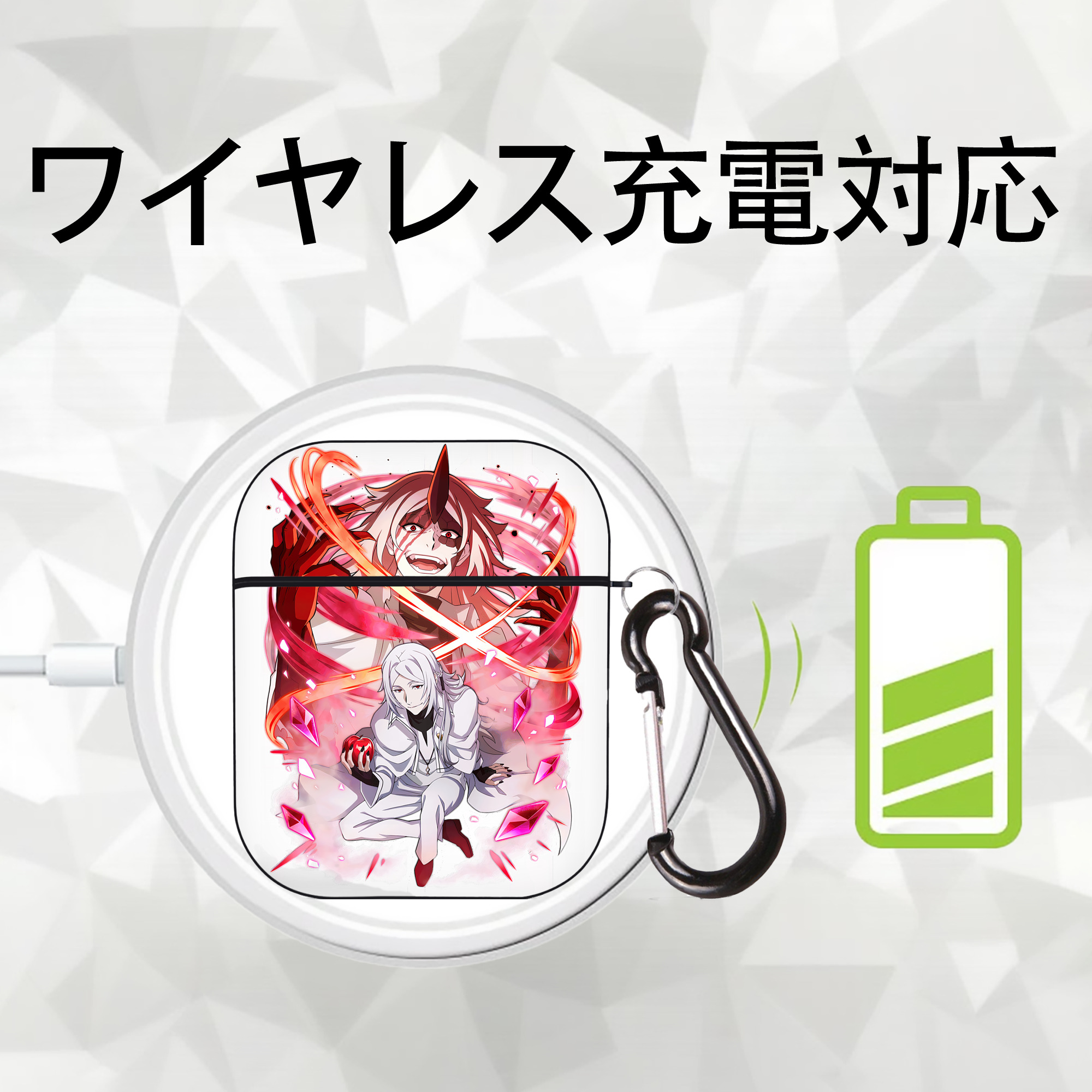 文豪ストレイドッグス Bungo Stray Dogs AirPods 第2世代保護ケース ハードシェル ブラック 耐衝撃・防指紋・カラビナ付き