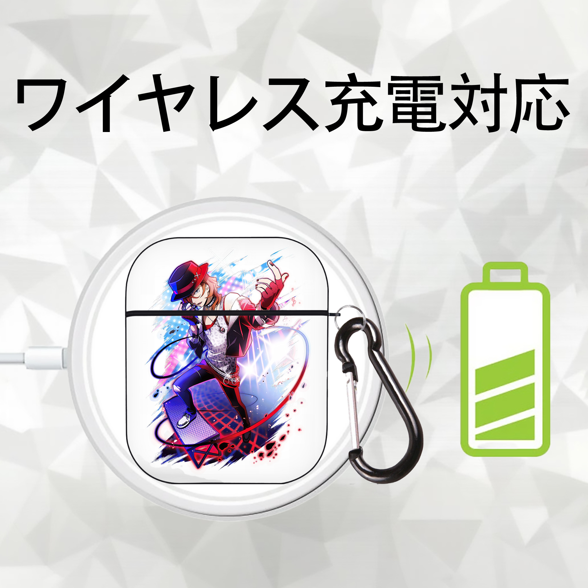 文豪ストレイドッグス Bungo Stray Dogs AirPods 第2世代保護ケース ハードシェル ブラック 耐衝撃・防指紋・カラビナ付き