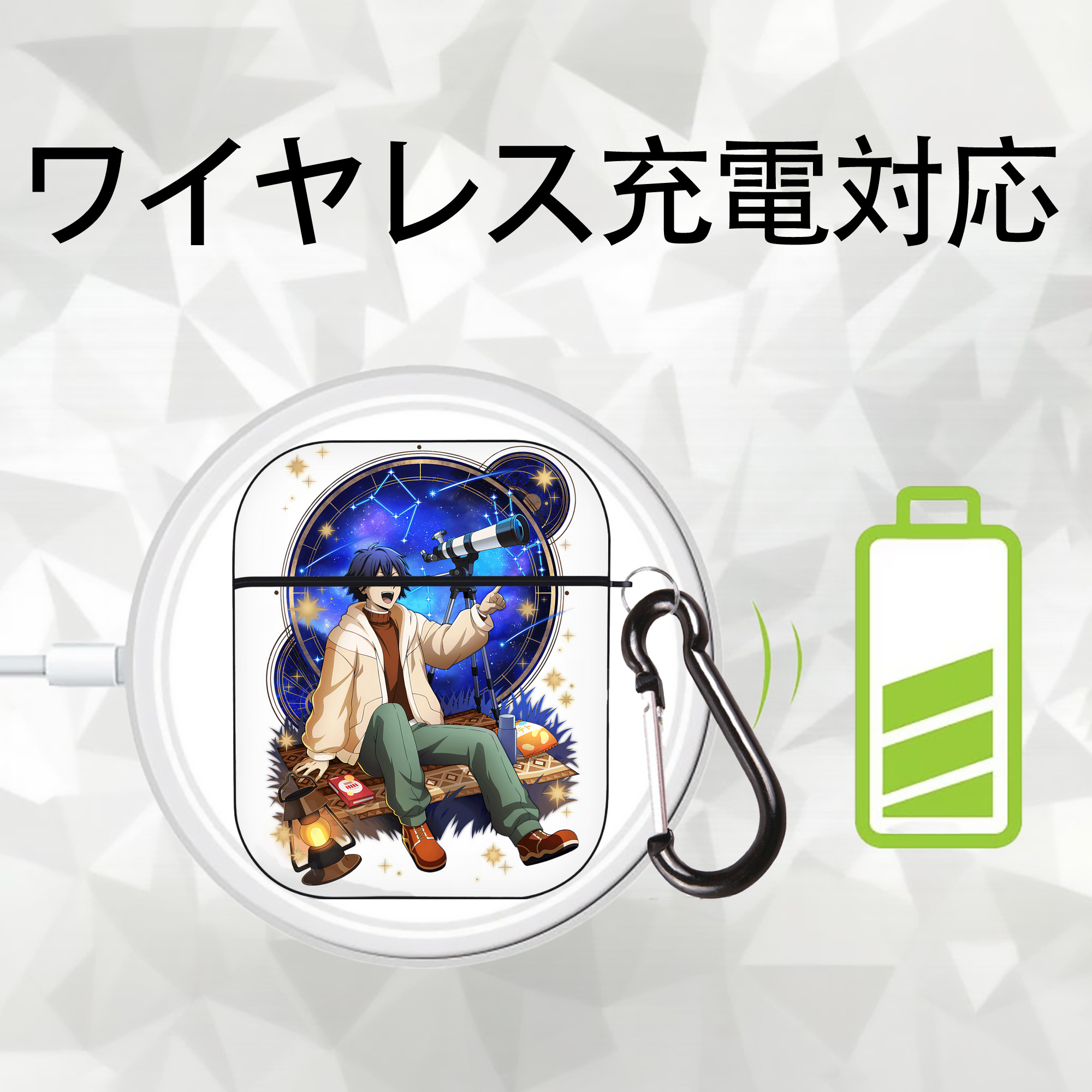 文豪ストレイドッグス Bungo Stray Dogs AirPods 第2世代保護ケース ハードシェル ブラック 耐衝撃・防指紋・カラビナ付き