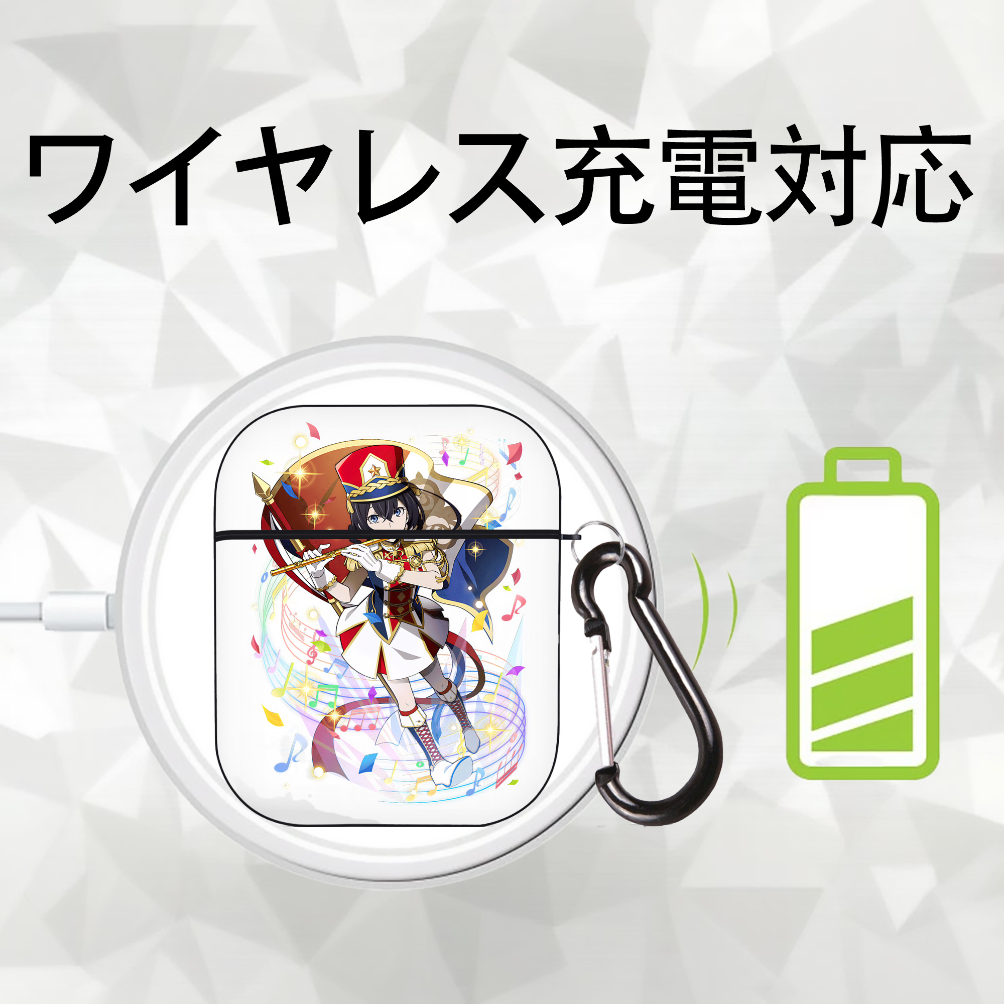 文豪ストレイドッグス Bungo Stray Dogs AirPods 第2世代保護ケース ハードシェル ブラック 耐衝撃・防指紋・カラビナ付き