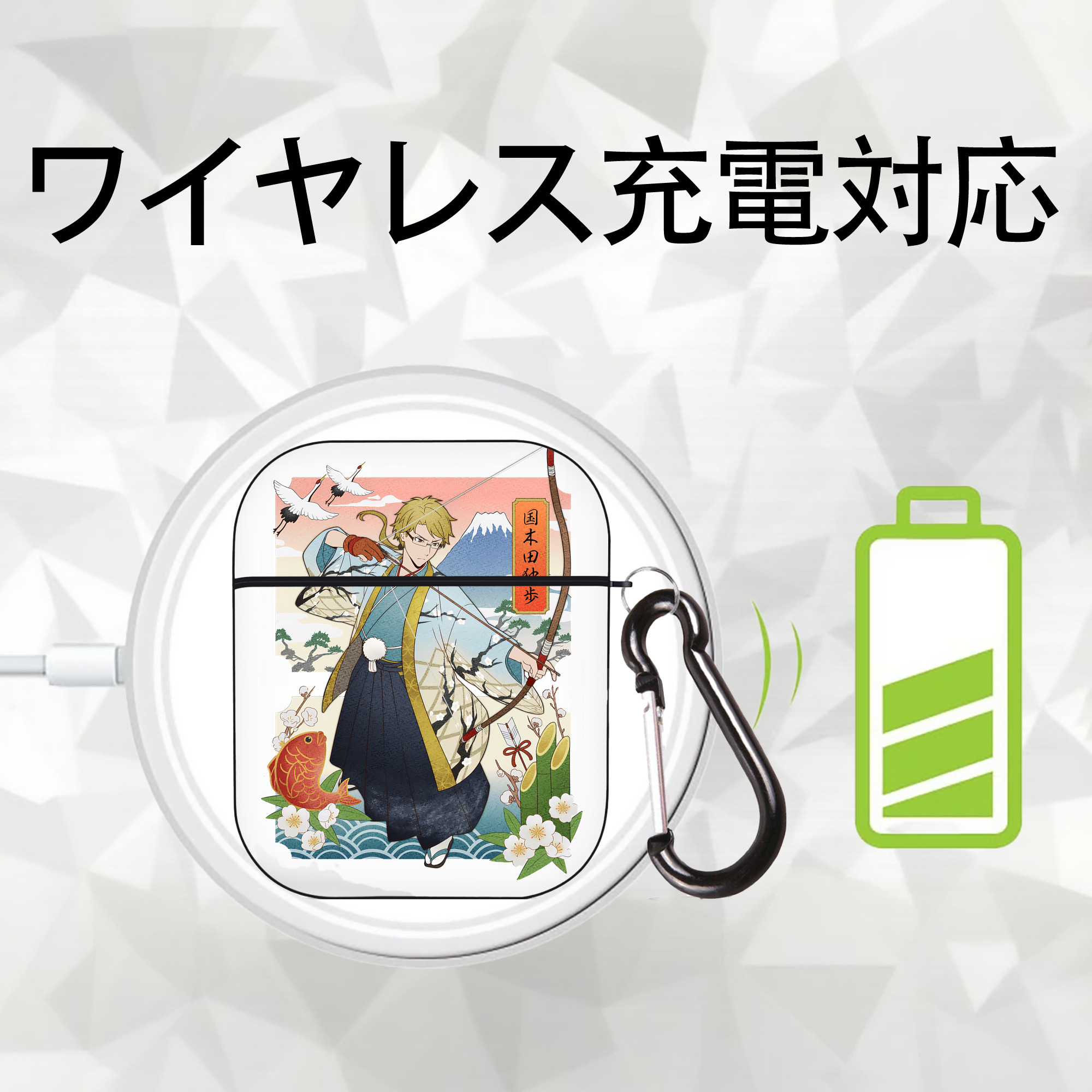 文豪ストレイドッグス Bungo Stray Dogs AirPods 第2世代保護ケース ハードシェル ブラック 耐衝撃・防指紋・カラビナ付き