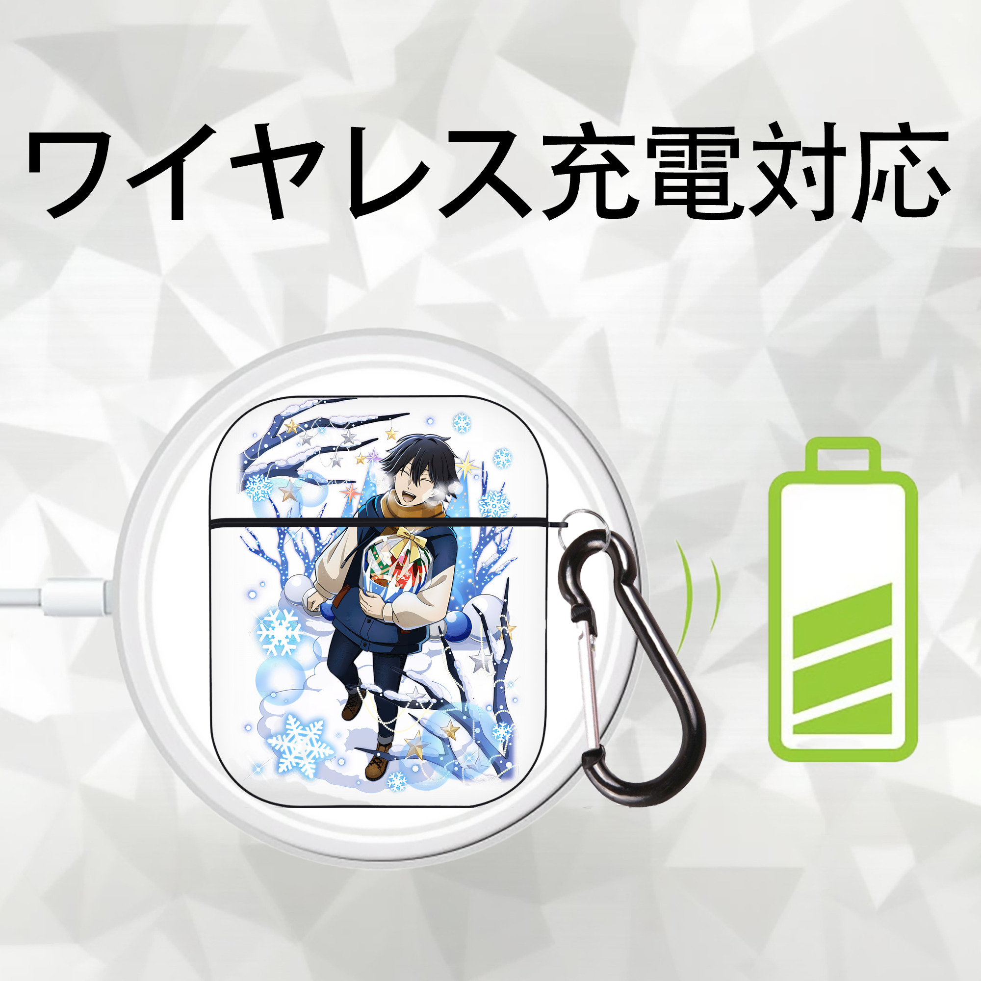 文豪ストレイドッグス Bungo Stray Dogs AirPods 第2世代保護ケース ハードシェル ブラック 耐衝撃・防指紋・カラビナ付き