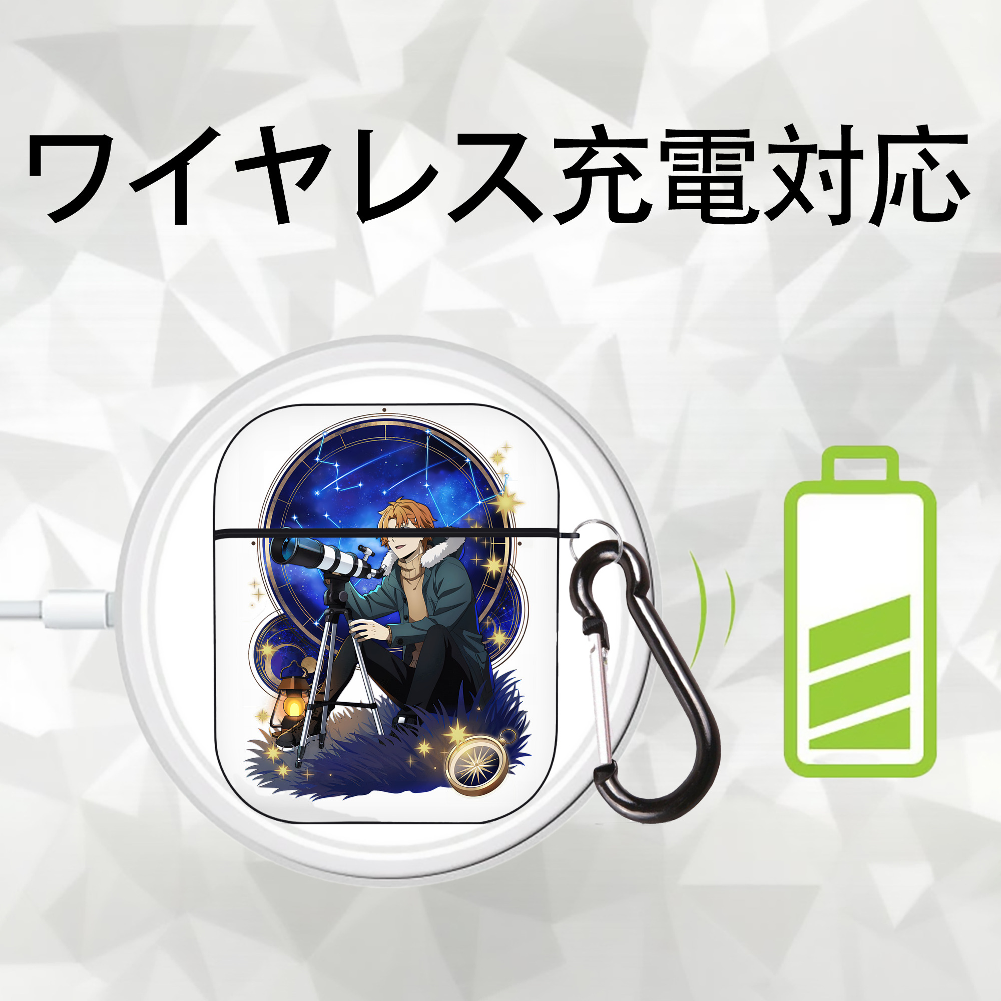 文豪ストレイドッグス Bungo Stray Dogs AirPods 第2世代保護ケース ハードシェル ブラック 耐衝撃・防指紋・カラビナ付き