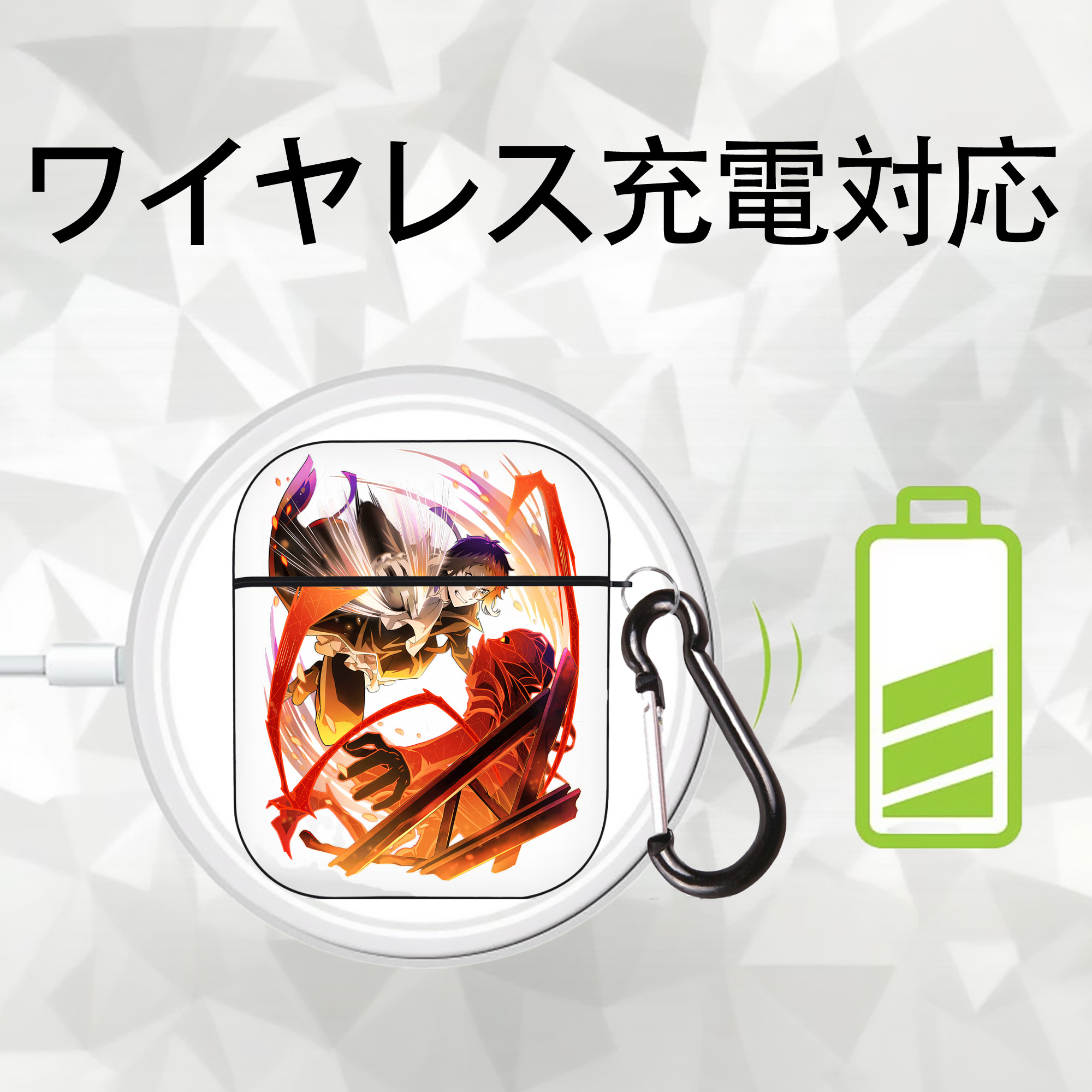 文豪ストレイドッグス Bungo Stray Dogs AirPods 第2世代保護ケース ハードシェル ブラック 耐衝撃・防指紋・カラビナ付き