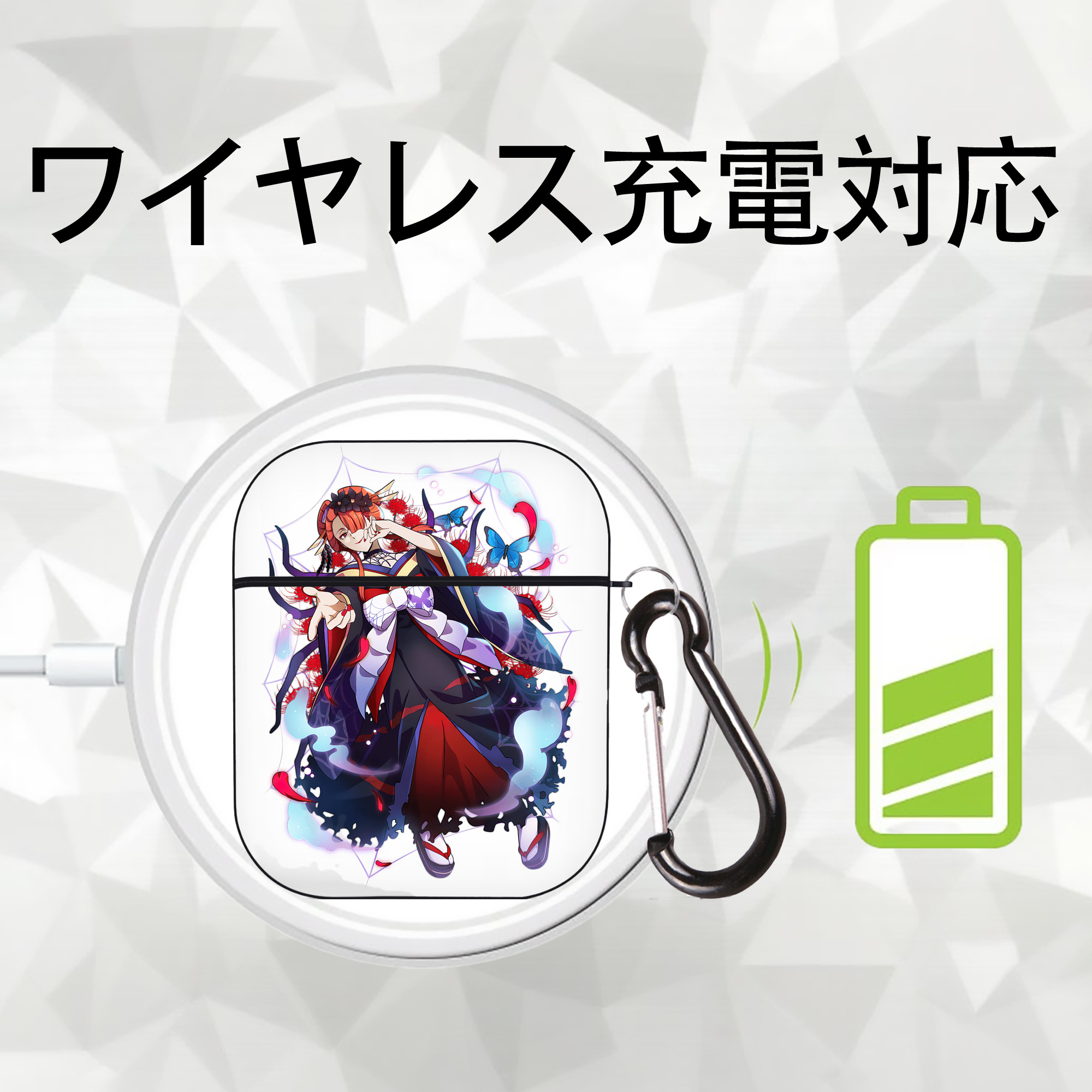 文豪ストレイドッグス Bungo Stray Dogs AirPods 第2世代保護ケース ハードシェル ブラック 耐衝撃・防指紋・カラビナ付き