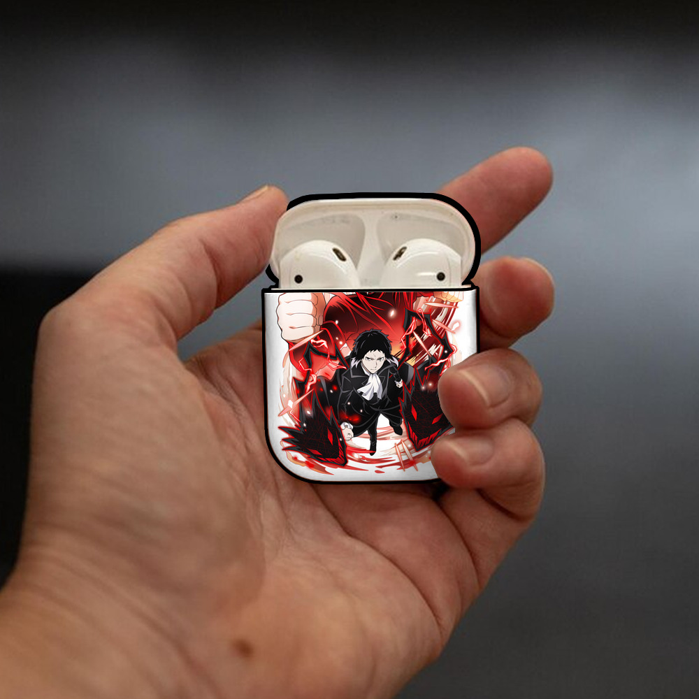 文豪ストレイドッグス Bungo Stray Dogs AirPods 第2世代保護ケース ハードシェル ブラック 耐衝撃・防指紋・カラビナ付き