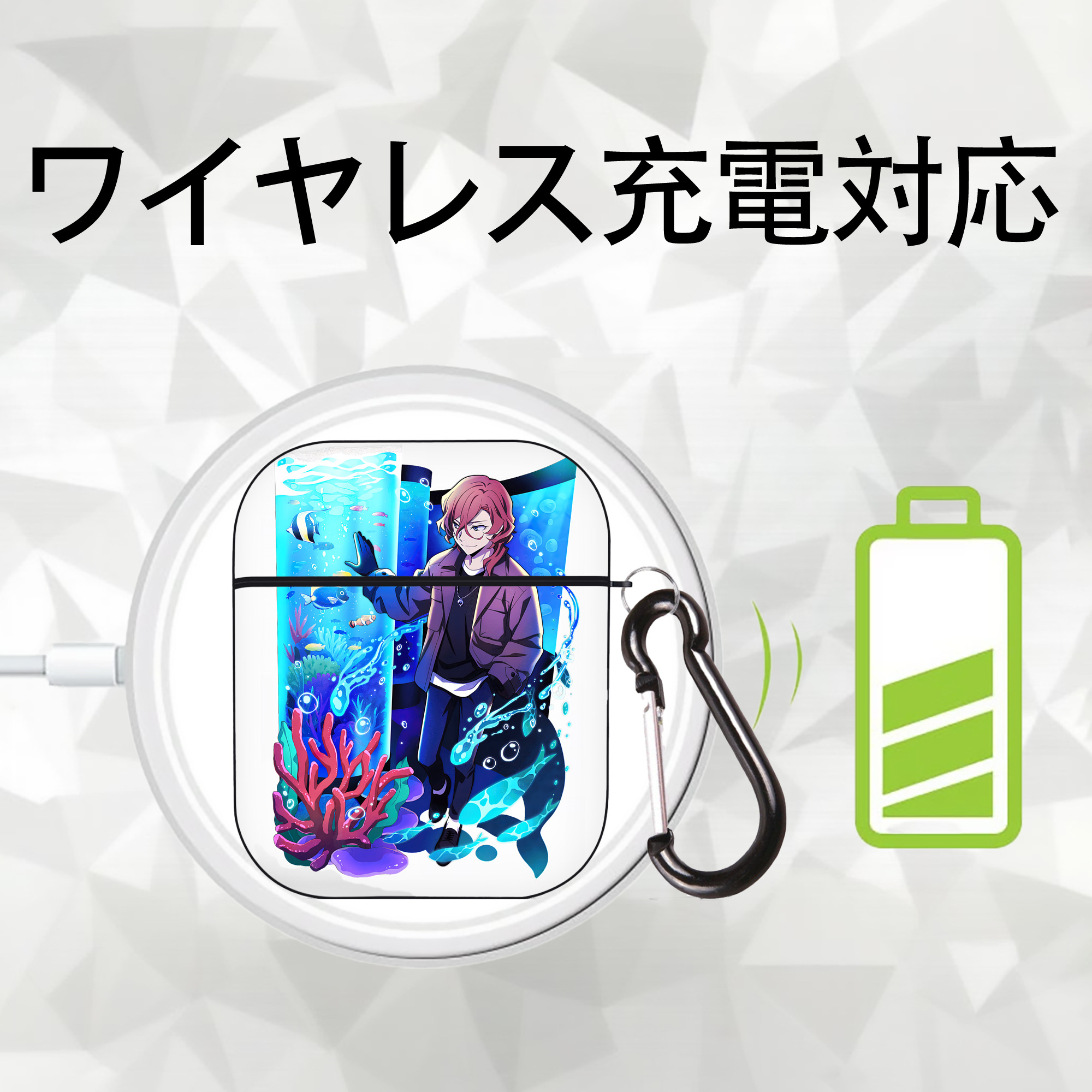 文豪ストレイドッグス Bungo Stray Dogs AirPods 第2世代保護ケース ハードシェル ブラック 耐衝撃・防指紋・カラビナ付き