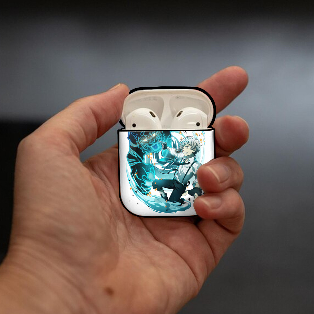 文豪ストレイドッグス Bungo Stray Dogs AirPods 第2世代保護ケース ハードシェル ブラック 耐衝撃・防指紋・カラビナ付き