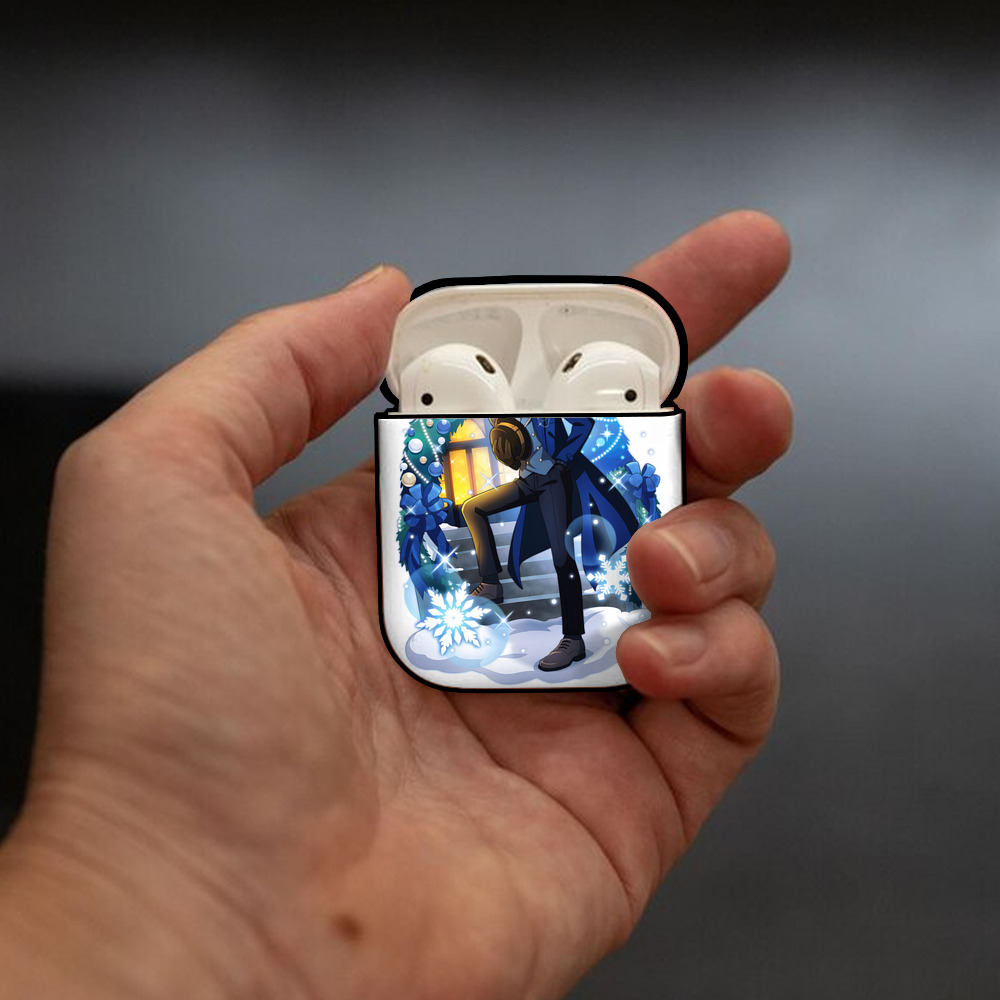 文豪ストレイドッグス Bungo Stray Dogs AirPods 第2世代保護ケース ハードシェル ブラック 耐衝撃・防指紋・カラビナ付き