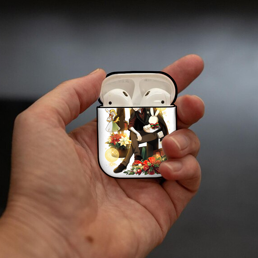 文豪ストレイドッグス Bungo Stray Dogs AirPods 第2世代保護ケース ハードシェル ブラック 耐衝撃・防指紋・カラビナ付き
