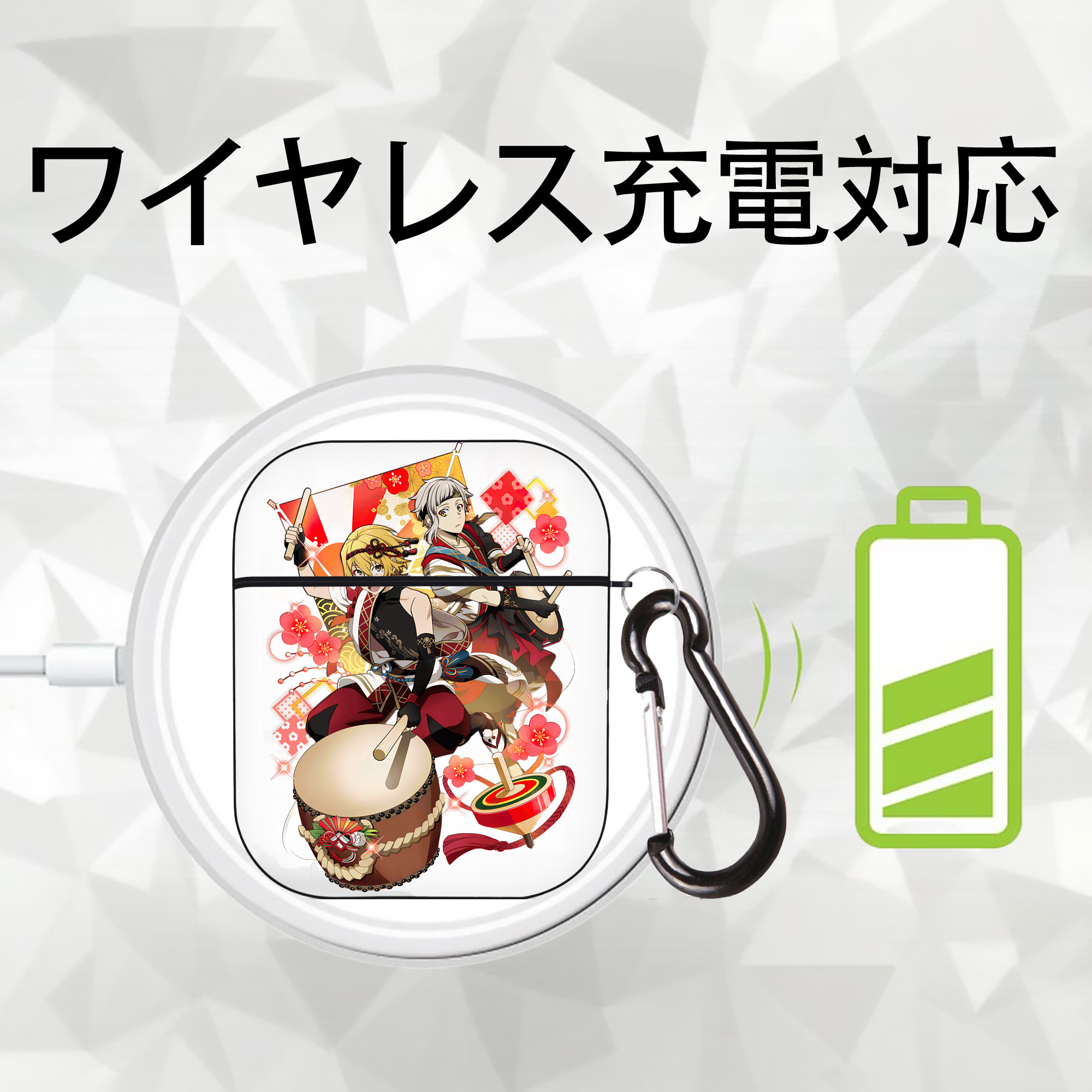 文豪ストレイドッグス Bungo Stray Dogs AirPods 第2世代保護ケース ハードシェル ブラック 耐衝撃・防指紋・カラビナ付き
