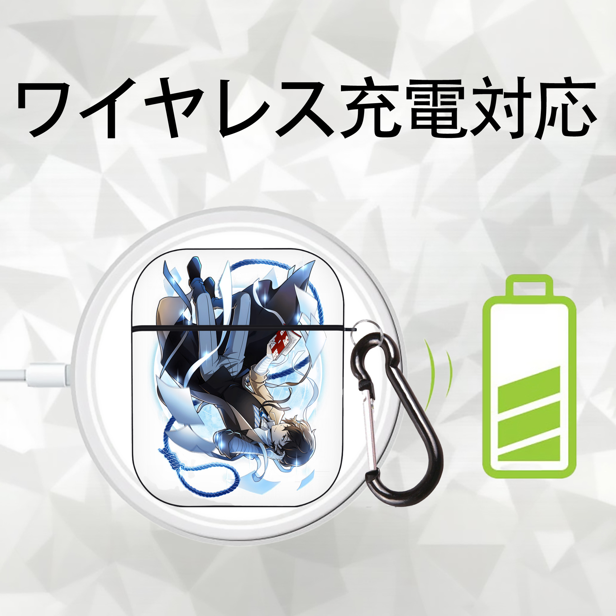 文豪ストレイドッグス Bungo Stray Dogs AirPods 第2世代保護ケース ハードシェル ブラック 耐衝撃・防指紋・カラビナ付き